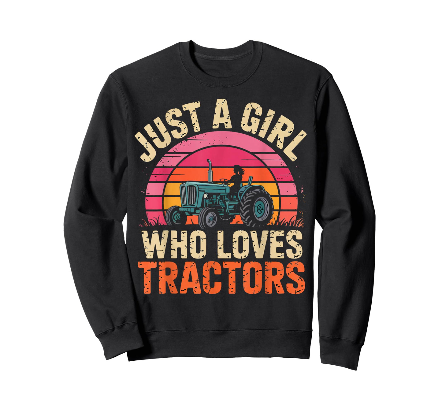 Just a Girl Who Loves Tractors Retro Sunset Gifts for Girls T-Shirt