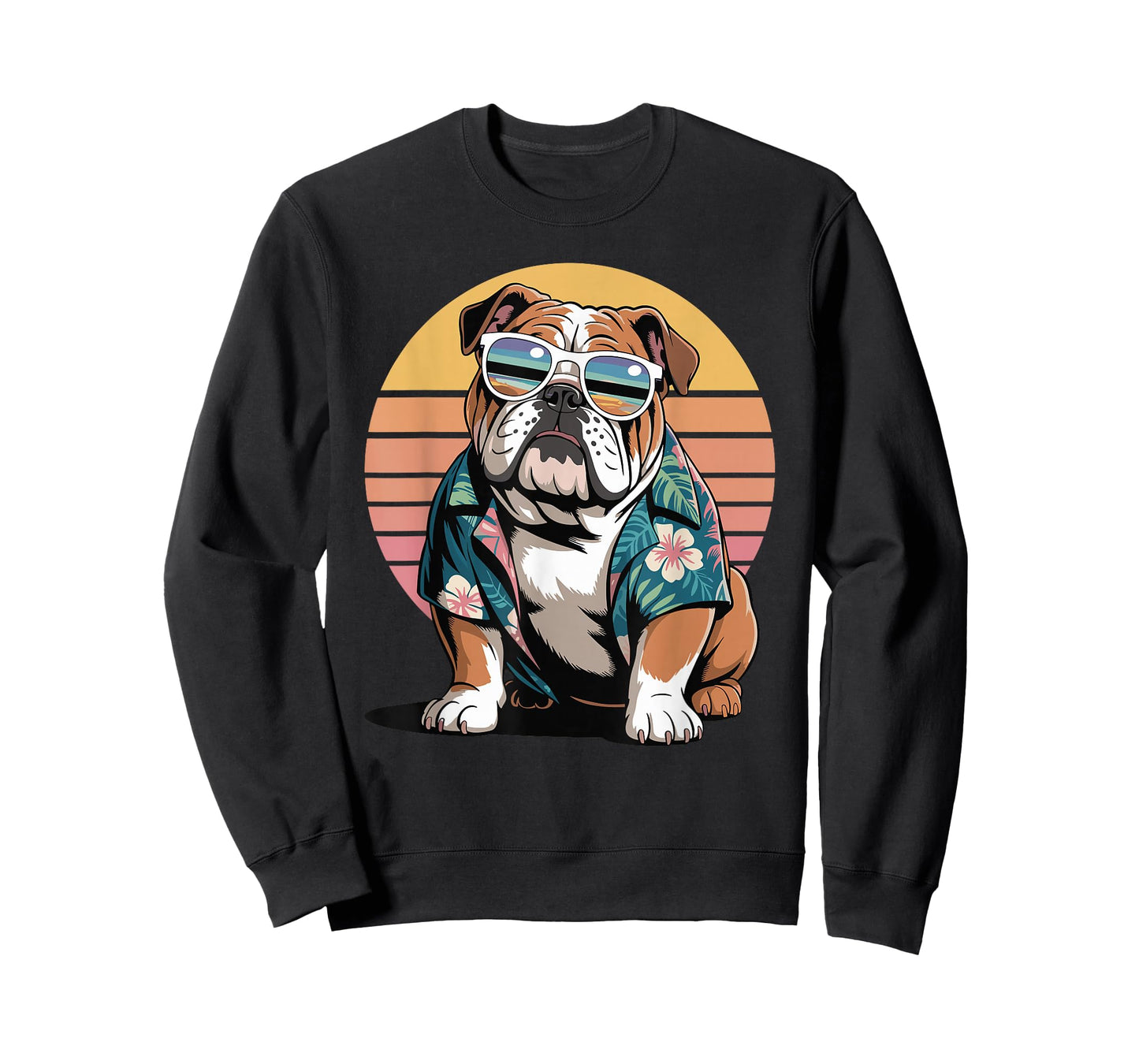 English Bulldog Sunglasses Hawaiian Beach Summer T-Shirt