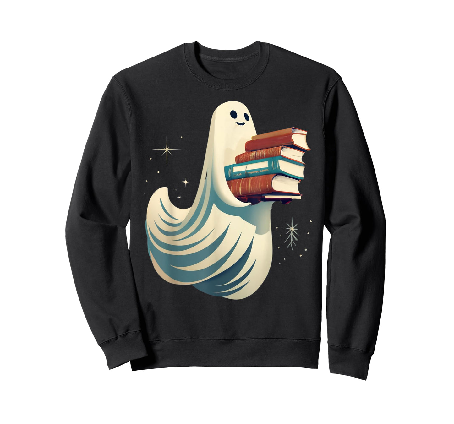 Friendly Ghost Carrying Books Halloween Graphic T T-Shirt