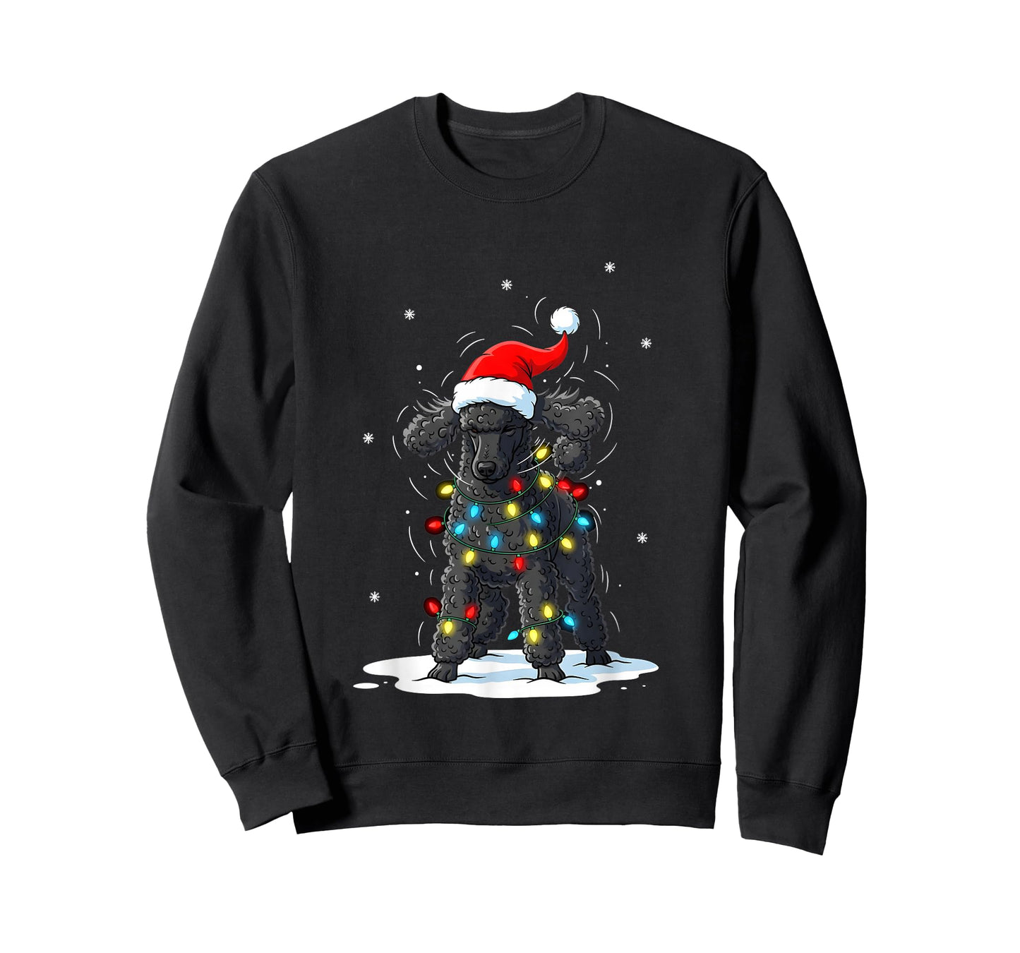 Black Poodle Christmas Lights Funny Holiday for Men Women T-Shirt