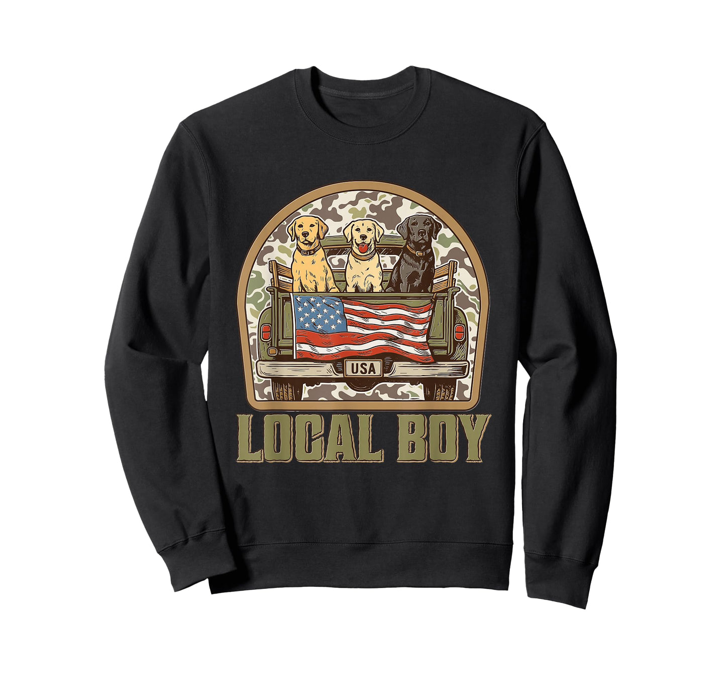 Patriotic Local Boy Labrador Dogs USA Camo Truck Design Tee T-Shirt