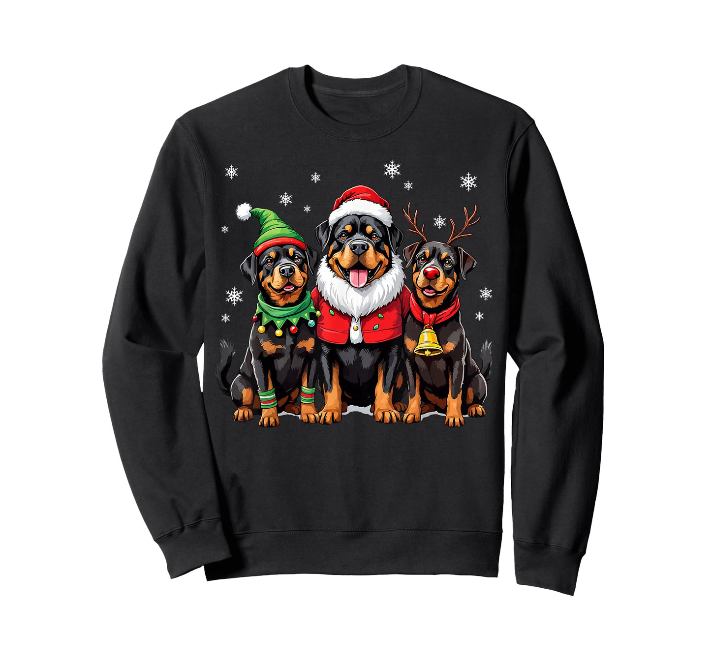 Rottweiler Christmas Dogs Funny Santa Reindeer Elf Holiday T-Shirt