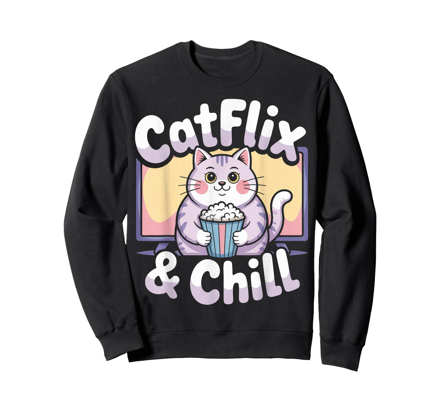 Catflix & Chill Cozy Cat Cartoon Relaxing Kitty Kawaii Art T-Shirt