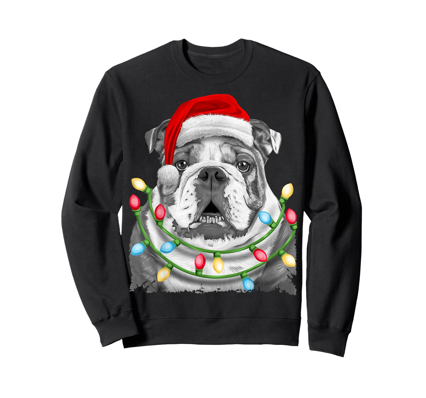 English Bulldog Santa Christmas Tree Lights Xmas Boys Dog T-Shirt