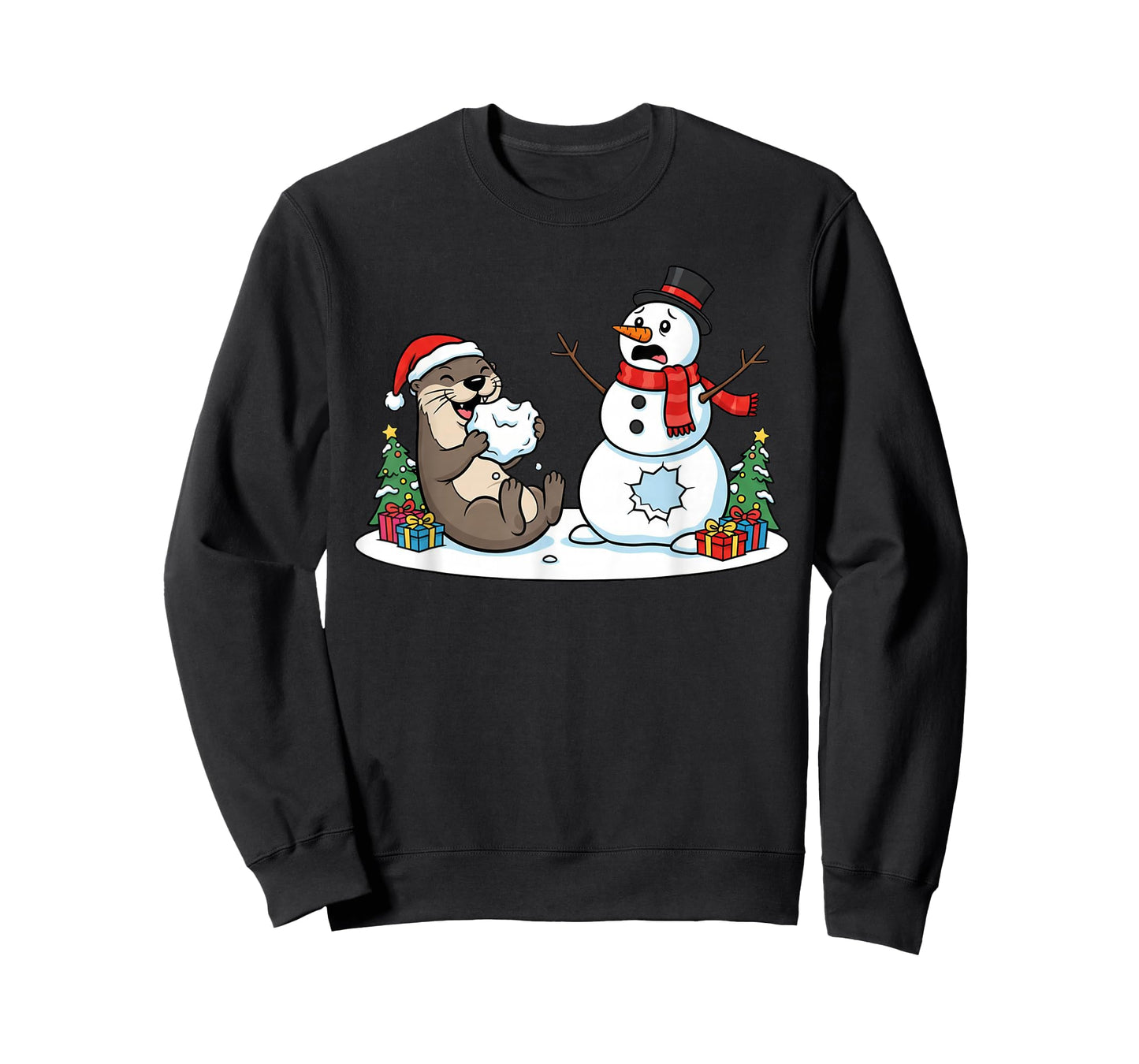 Funny Otter Snowman Christmas Tree Xmas Womens Mens Kids T-Shirt
