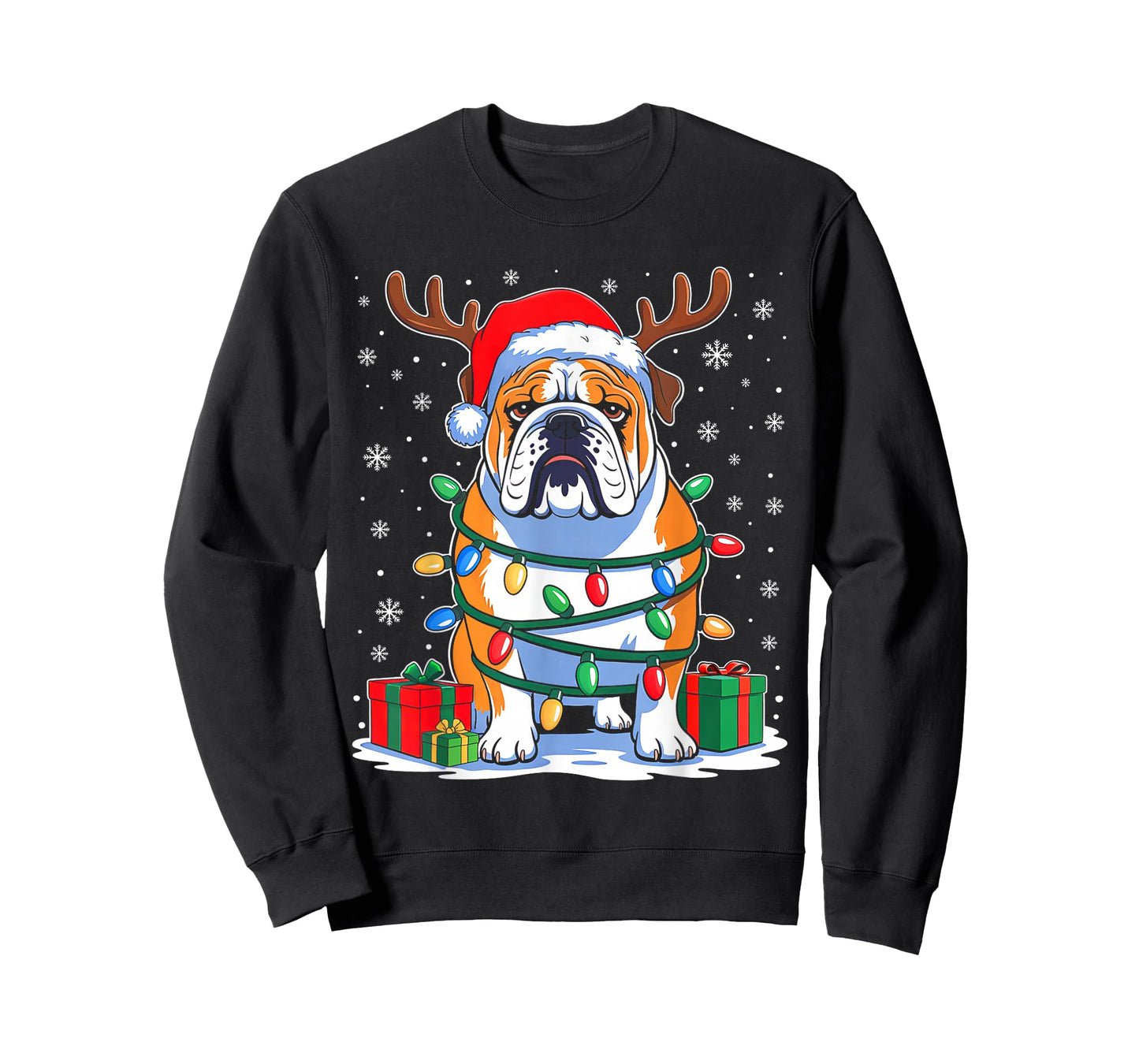 English Bulldog Dog Christmas Lights Santa Hat Xmas Pajamas T-Shirt
