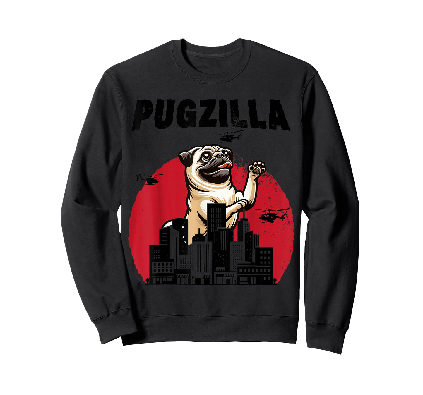 Pugzilla Funny Giant Pug Puppy in Classic Horror Japan City T-Shirt
