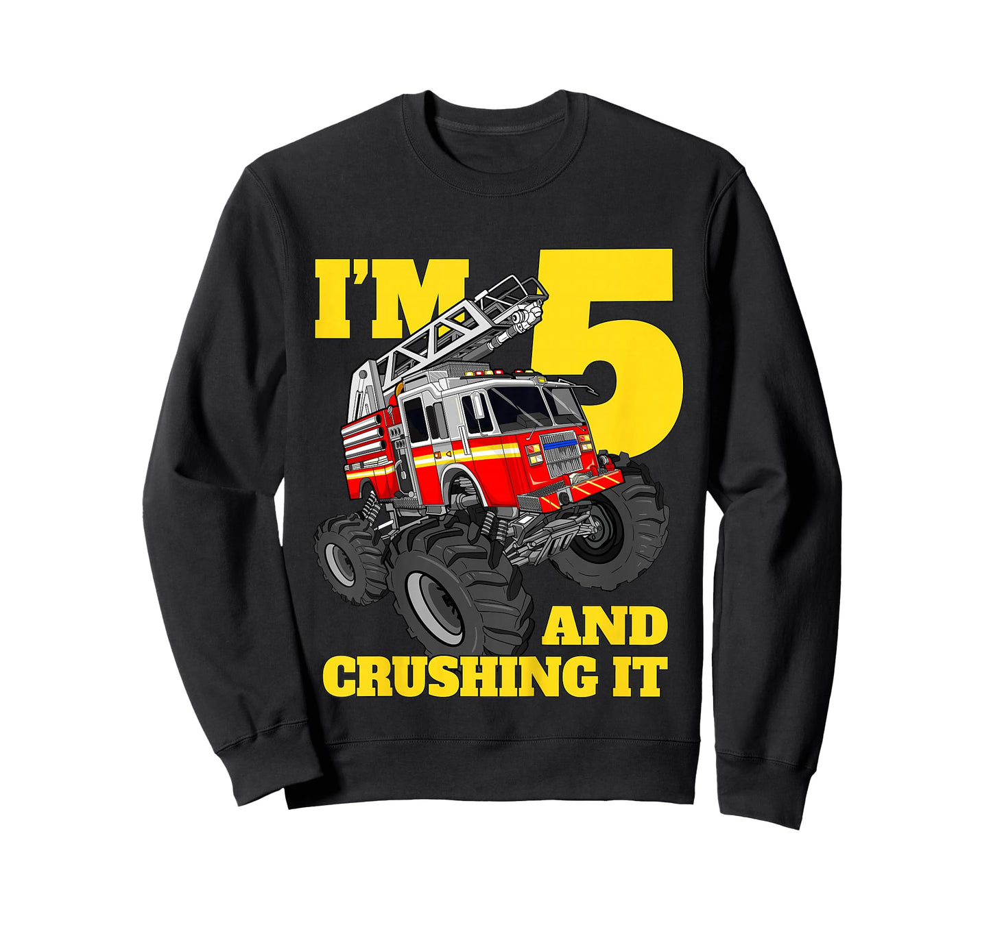 Kids Monster Fire Truck 5th Birthday Boy 5 Five Firefighter T-Shirt