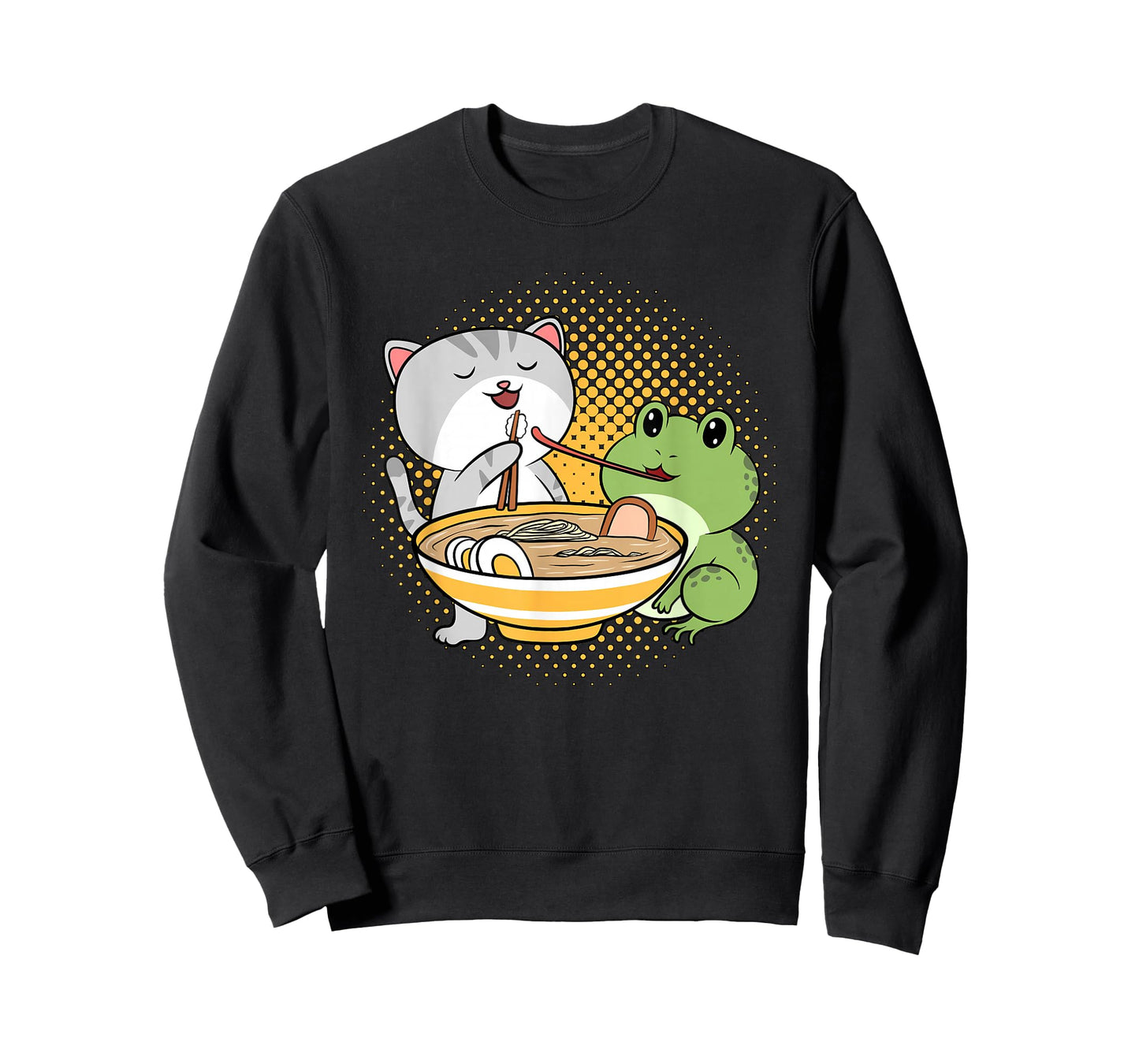Kawaii Cat Eating Ramen Noodles Frog Otaku Manga Funny Anime T-Shirt