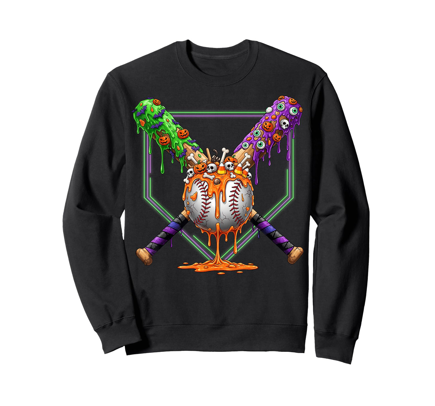 Spooky Baseball Ice Cream Drip Home Plate Dripping Halloween T-Shirt