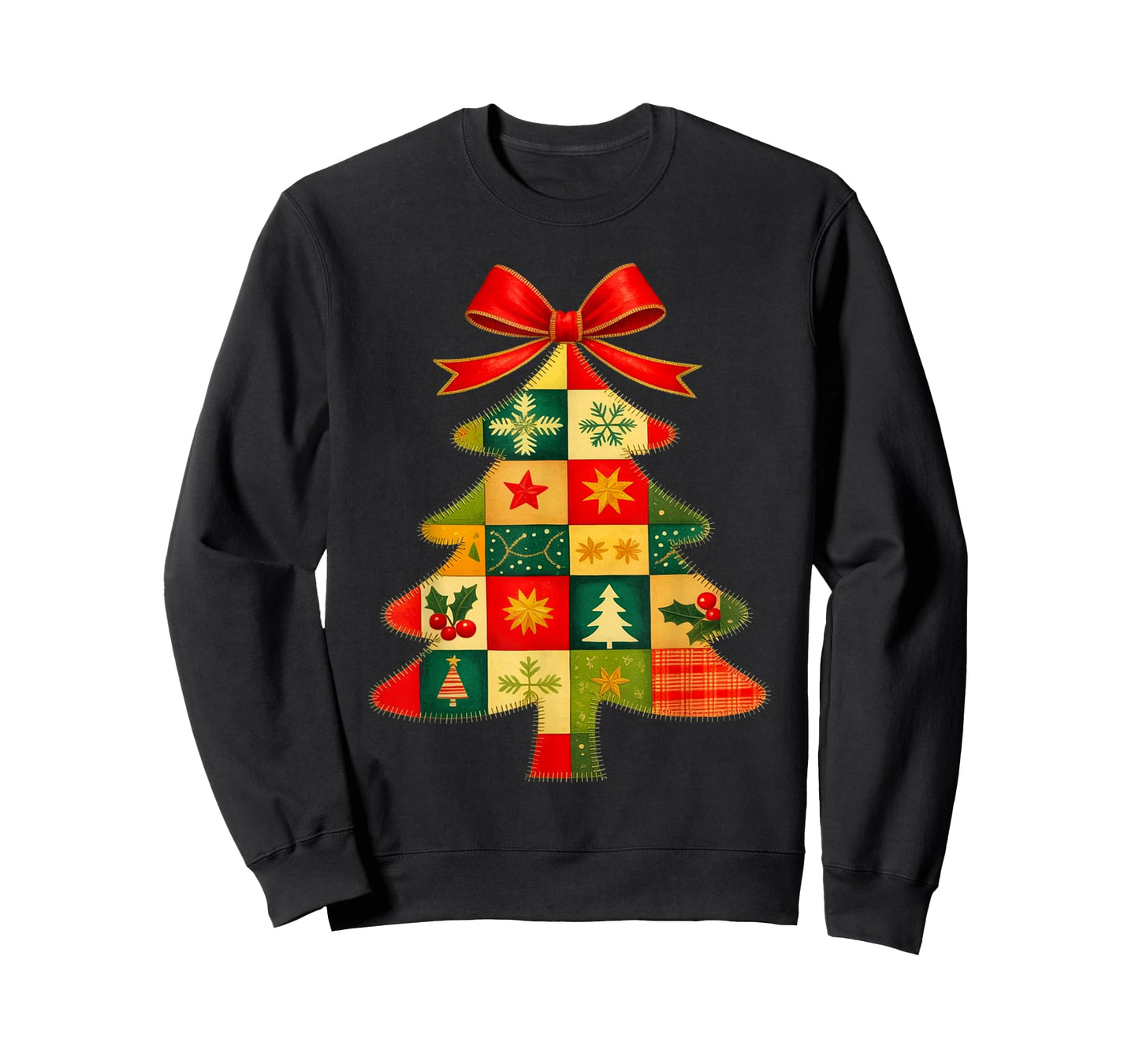 Family Christmas Patchwork Tree Holiday Xmas Vibes Men Women T-Shirt