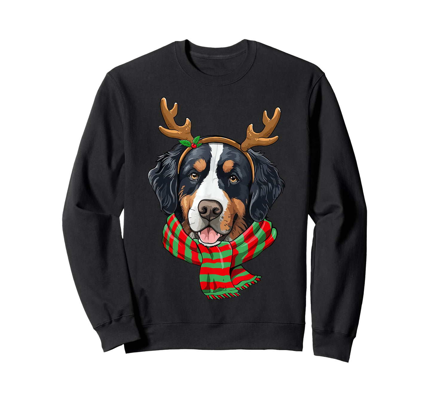 Bernese Mountain Dog Christmas Reindeer Santa Hat Funny Xmas Men Women Girls Kids T-Shirt