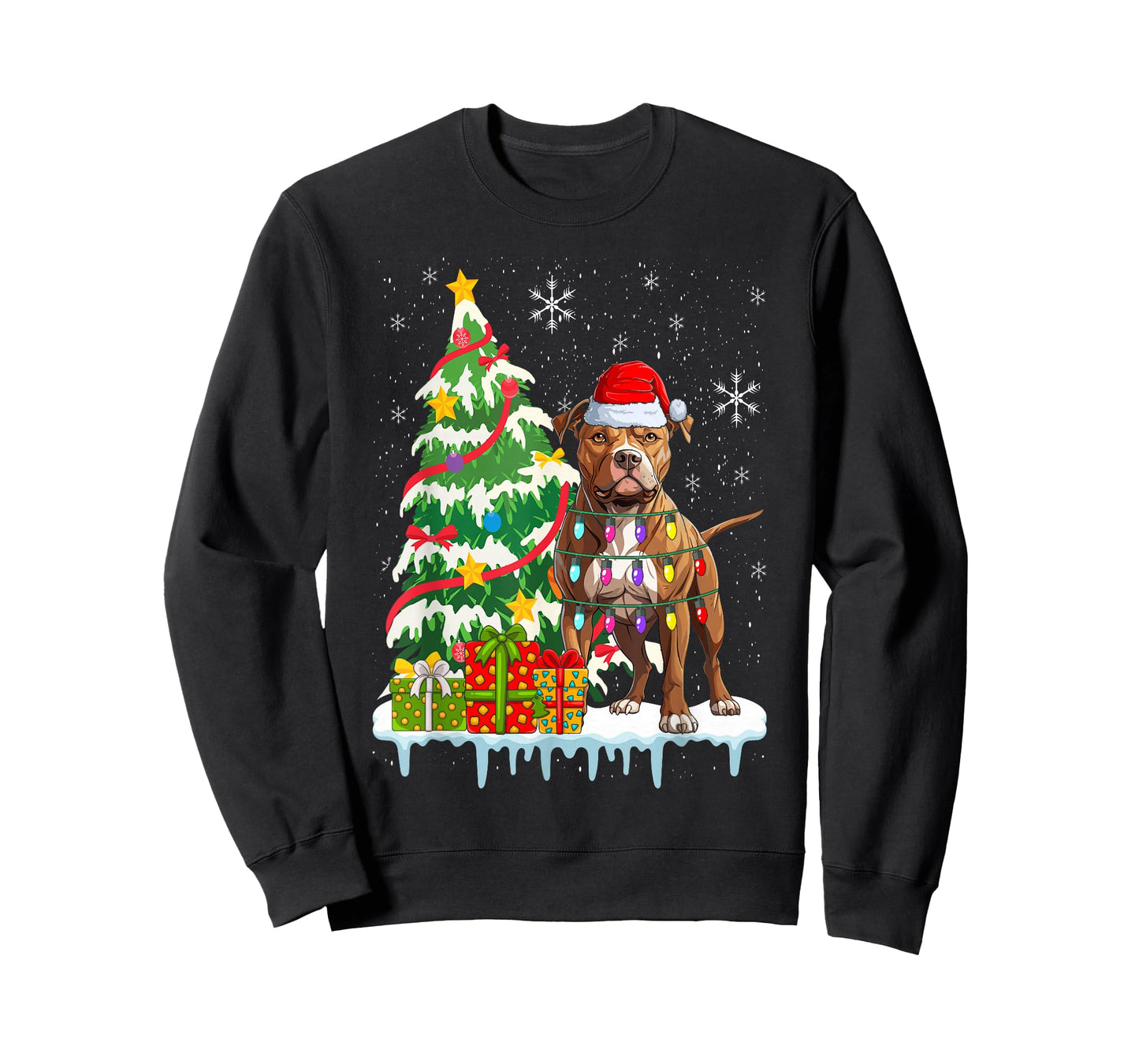Pitbull Christmas Santa Pitbull Dog Lovers Christmas Tree T-Shirt