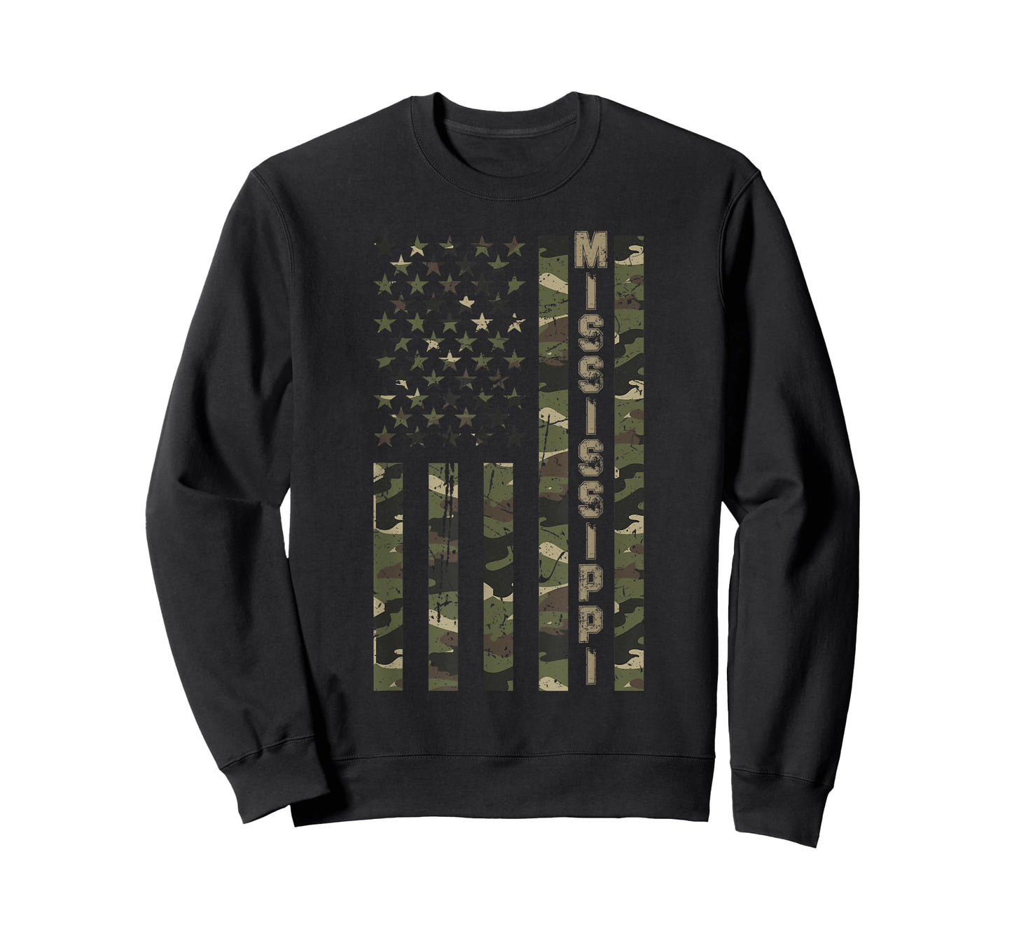 Mississippi United States Distressed Camo w US Flag T-Shirt