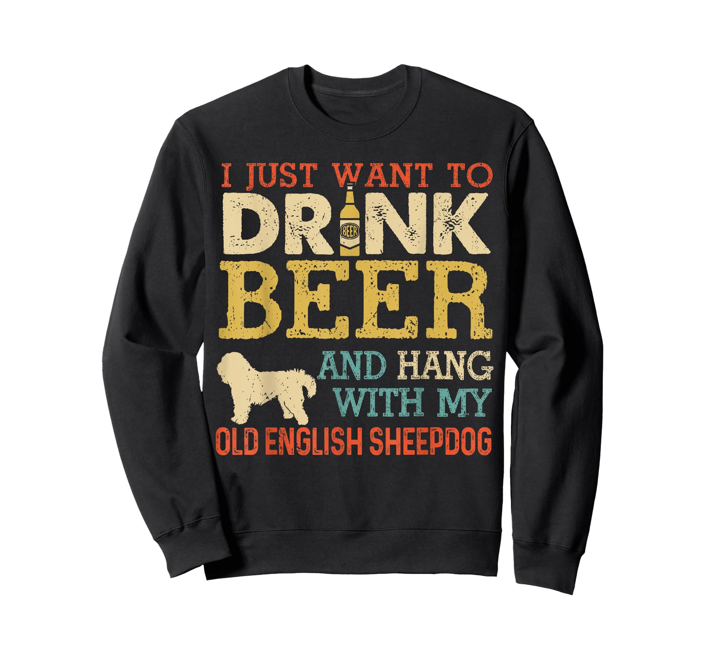Old English Sheepdog Dad Drink Beer Hang With Dog Funny Men T-Shirt