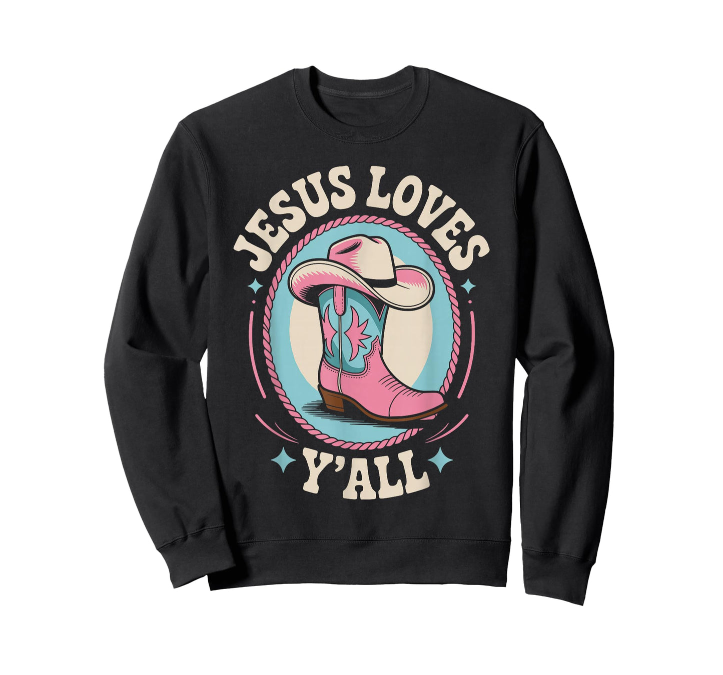 Cute Jesus Loves Y'all Cowgirl Christian T-Shirt