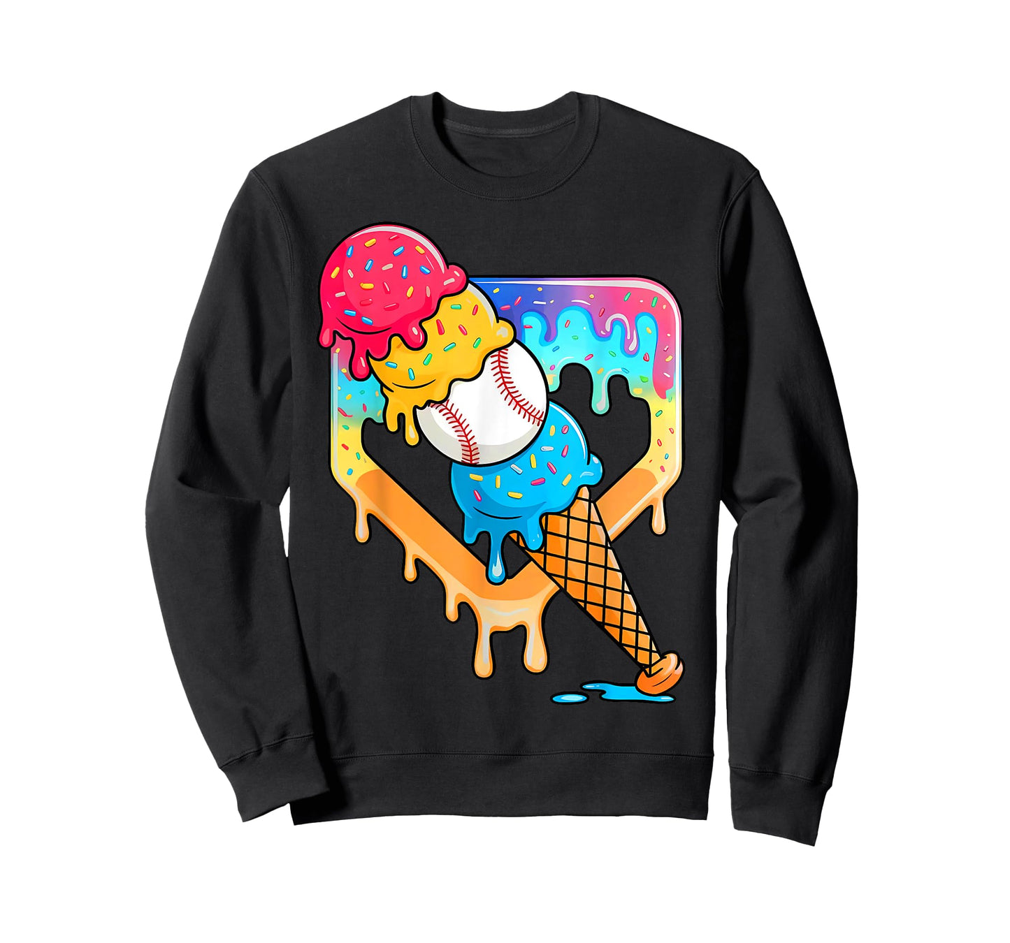 Baseball Drip for Boys Home Plate Ice Cream Cone Drip Youth T-Shirt