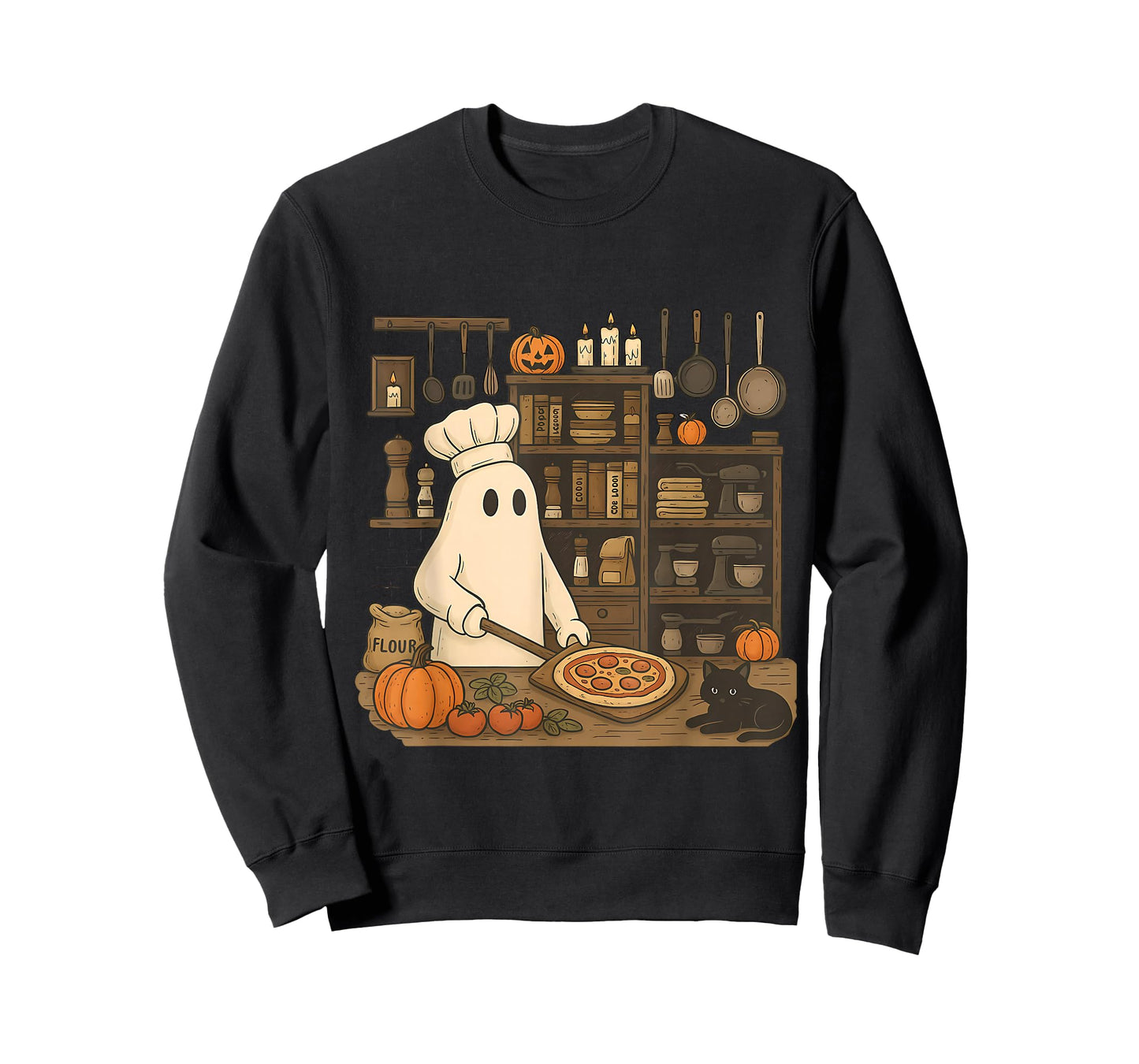 Ghost Baking Pizza Halloween Chef Baker Foodie Pizza Lover T-Shirt