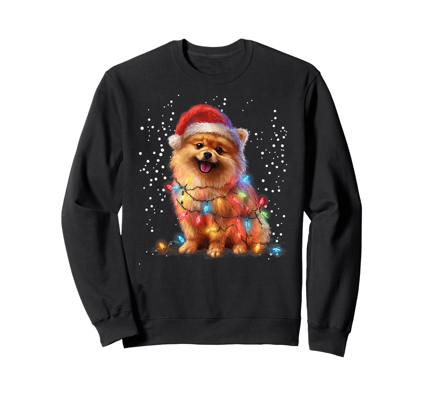 Christmas Lights Pomeranian Wearing Xmas Hat Cute Dog T-Shirt