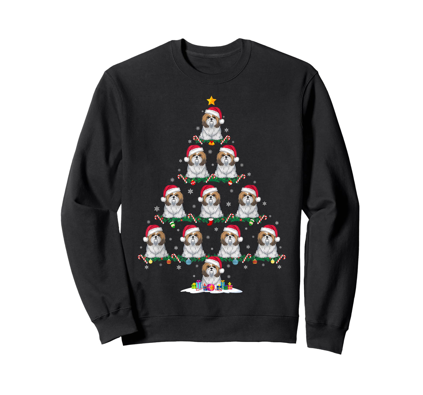 Shih Tzu Dog Christmas Tree Pajama Men Women Kids Ugly Xmas T-Shirt