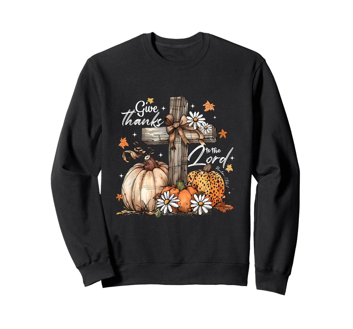 Pumpkin Floral Give Thanks To The Lord Cross Jesus Christian T-Shirt