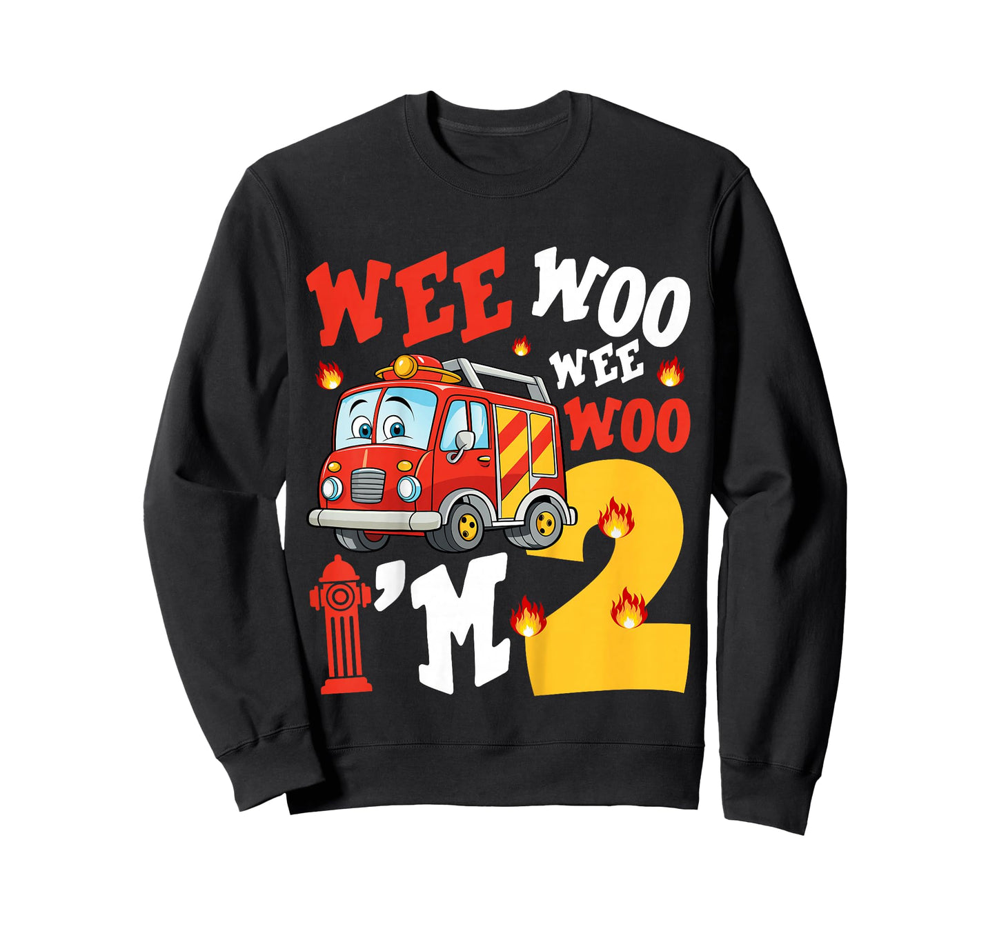 Kids Wee Woo I'm 2 Years Old Red Fire Truck Boys 2nd Birthday T-Shirt