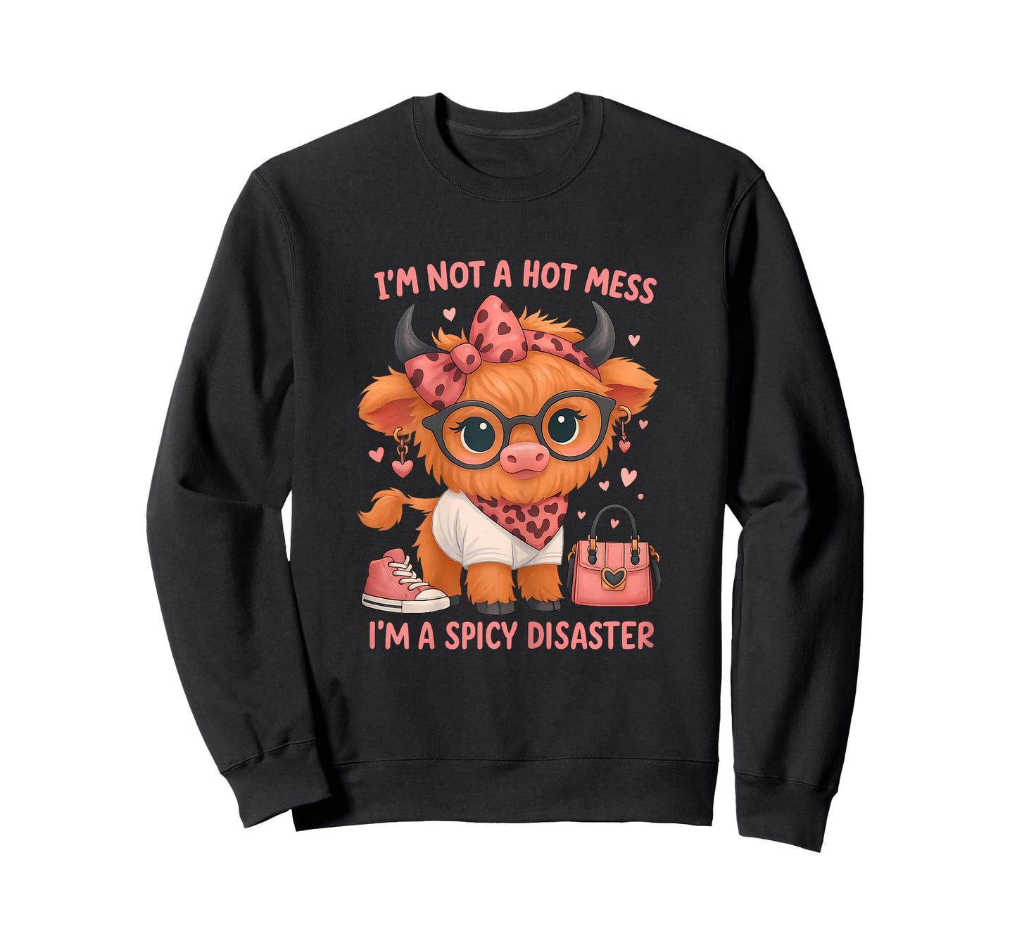I'm Not A Mess Im A Spicy Disaster Funny Highland Cow Bow T-Shirt