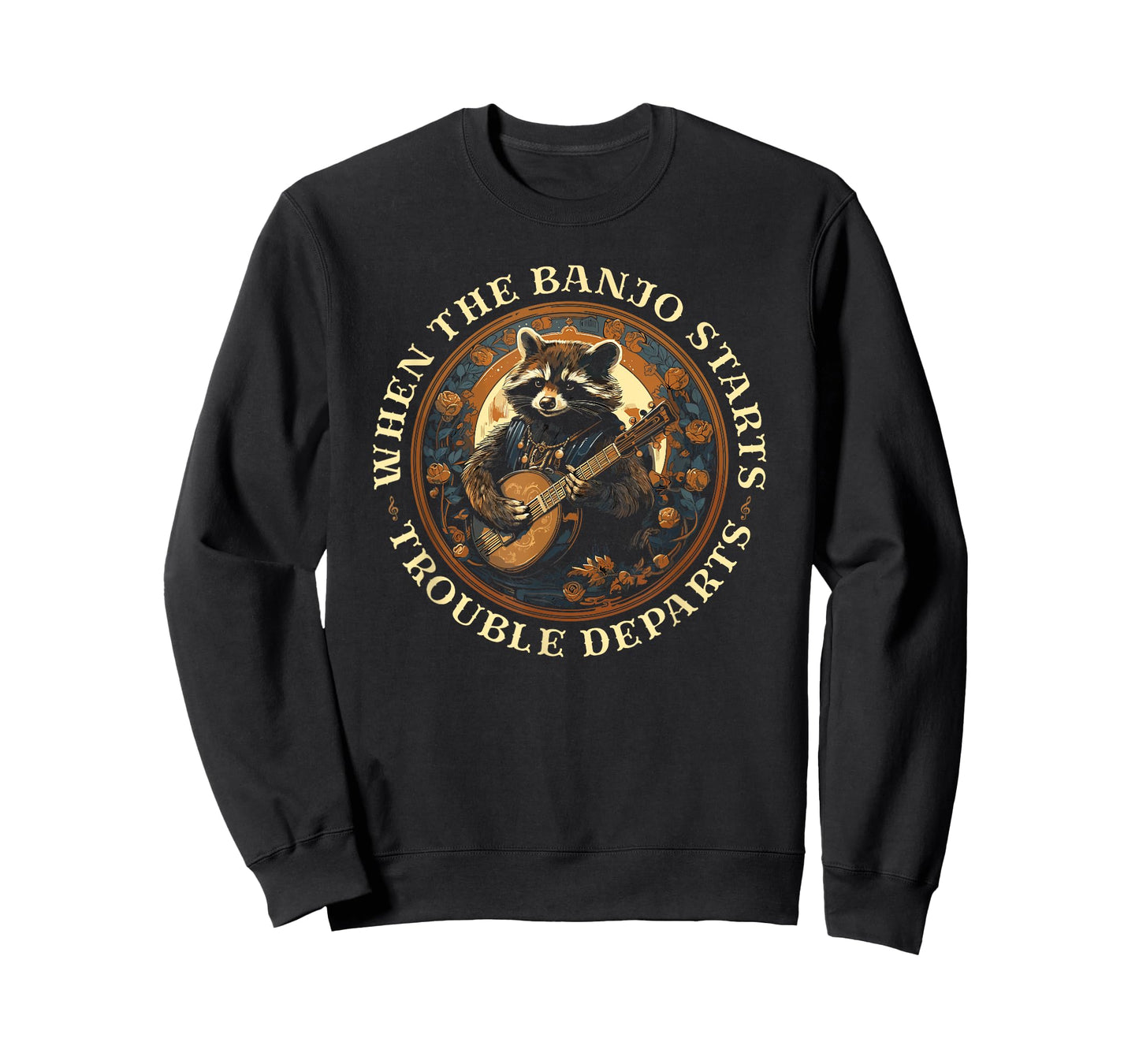 Bluegrass Banjo Raccoon, Trouble Departs, Bluegrass Music T-Shirt