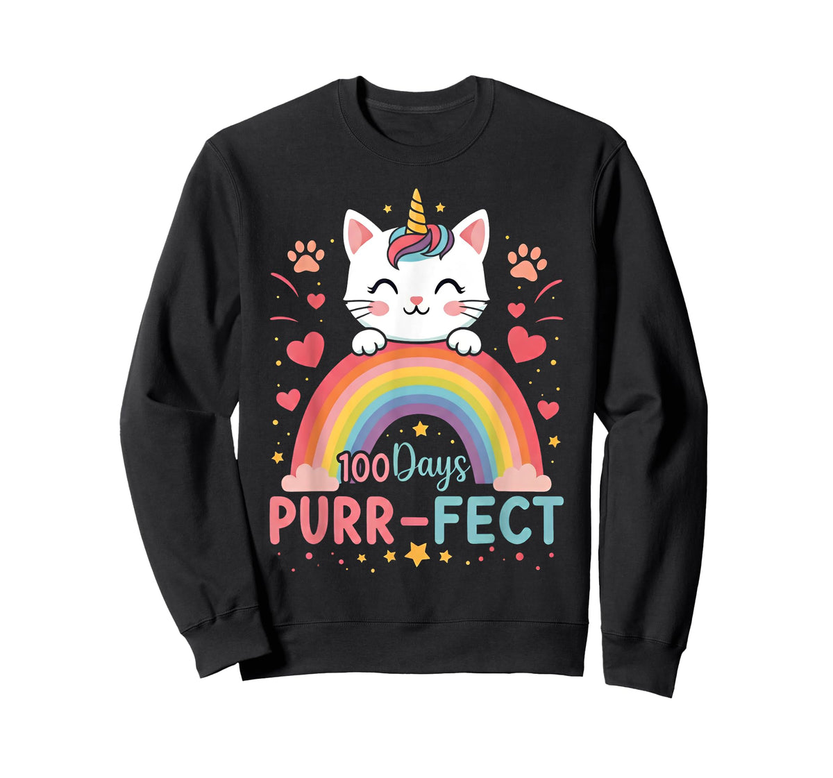 100 Days of School Purr-fect Cat Kitten Caticorn Rainbow Men Women Girls Kids T-Shirt