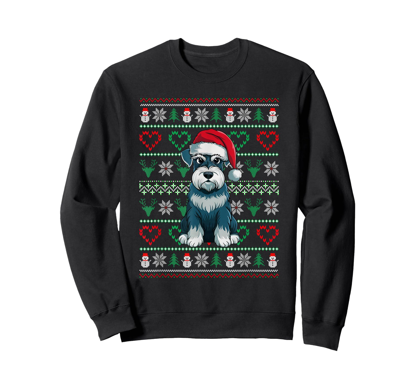 Ugly Christmas Schnauzer Dog Wearing Santa Hat Xmas Pajama T-Shirt