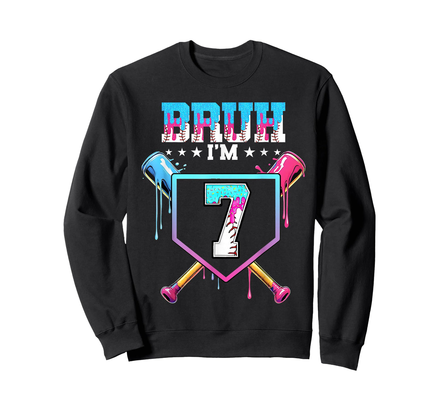 Bruh 7th Birthday Boy Baseball Ice Cream Drip 7 Year Old Boy T-Shirt