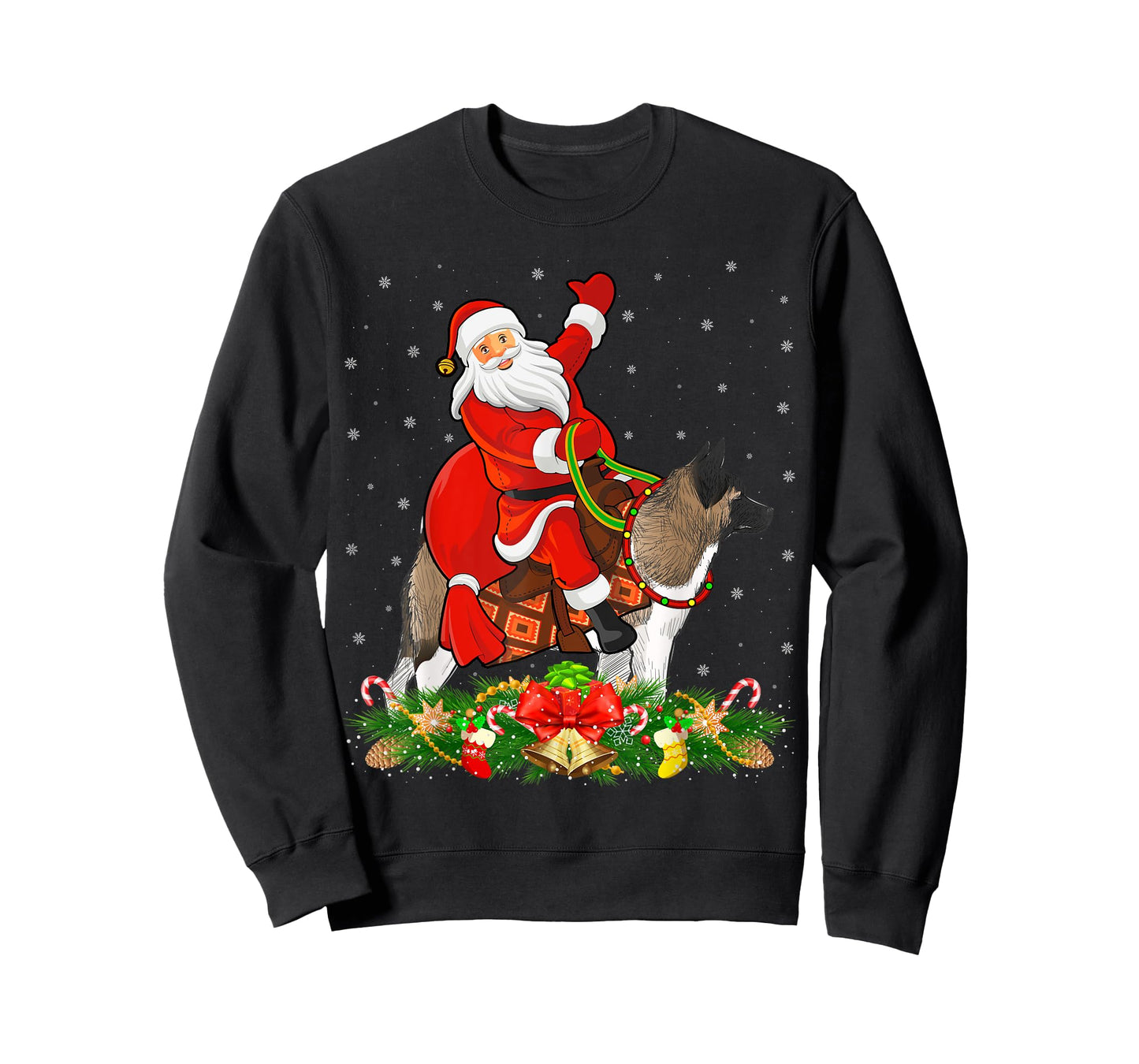 Xmas Decor Funny Santa Riding Akita Dog Christmas T-Shirt