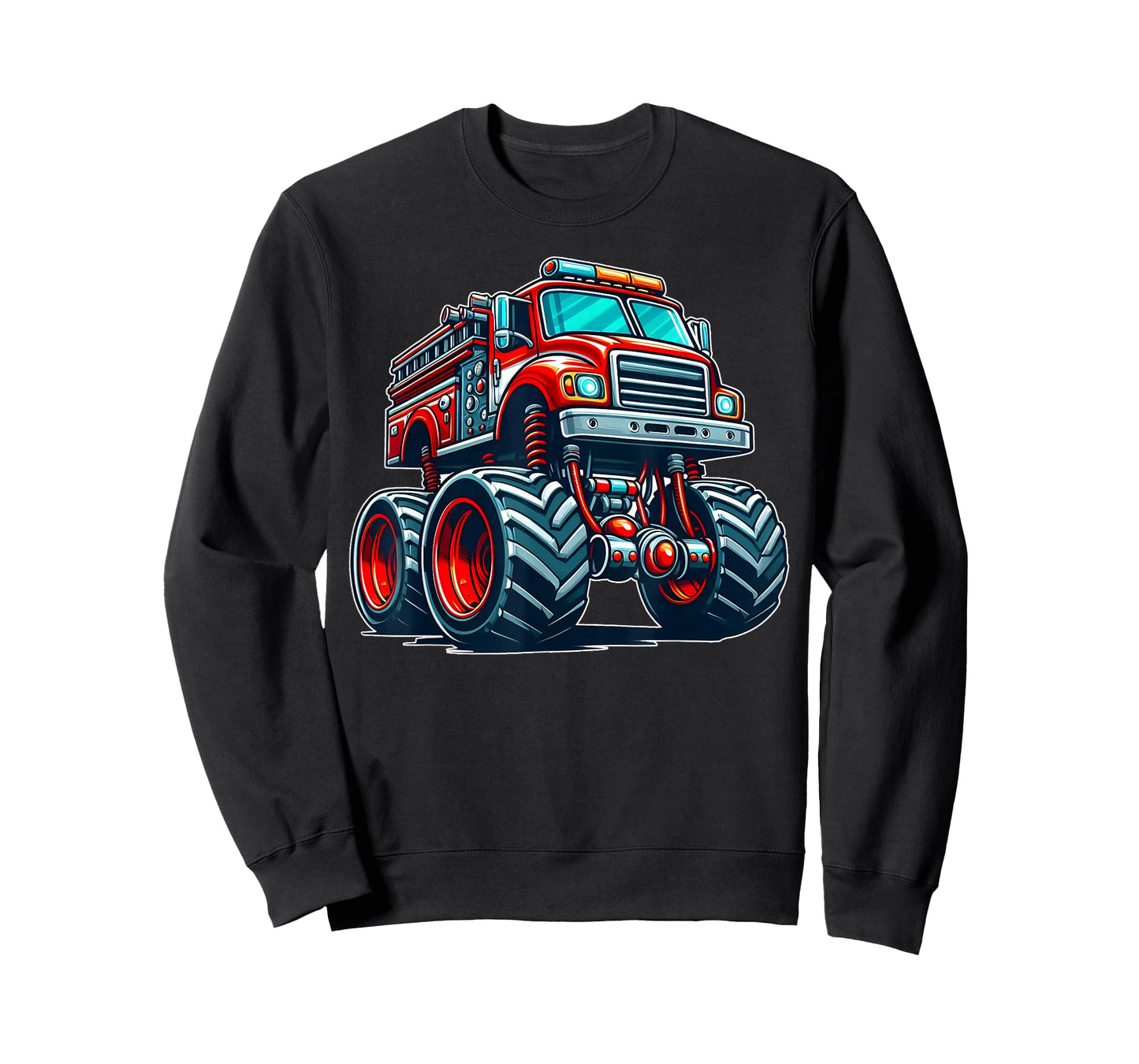 Big Wheels Fire Truck Firefighter Kids Boys Monster Truck T-Shirt