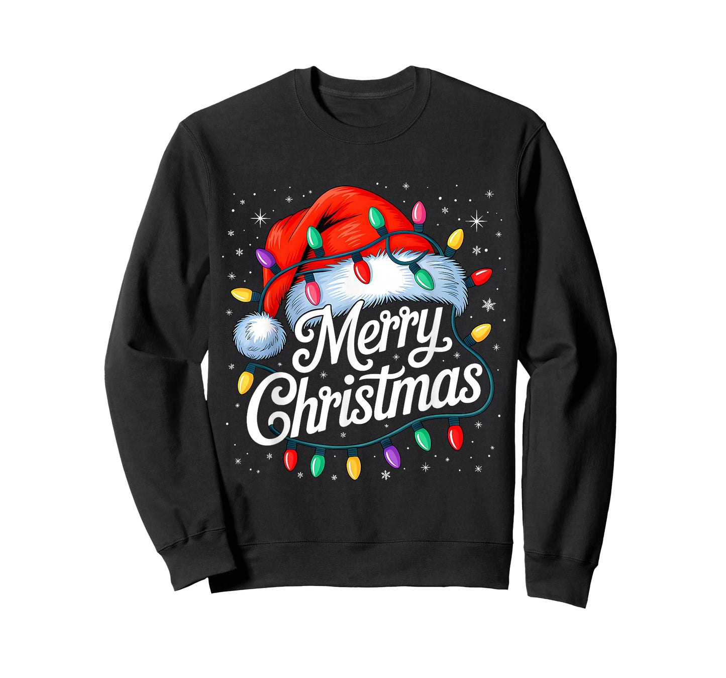 Merry Christmas Lights Red Santa Hat Xmas Family Men Women T-Shirt