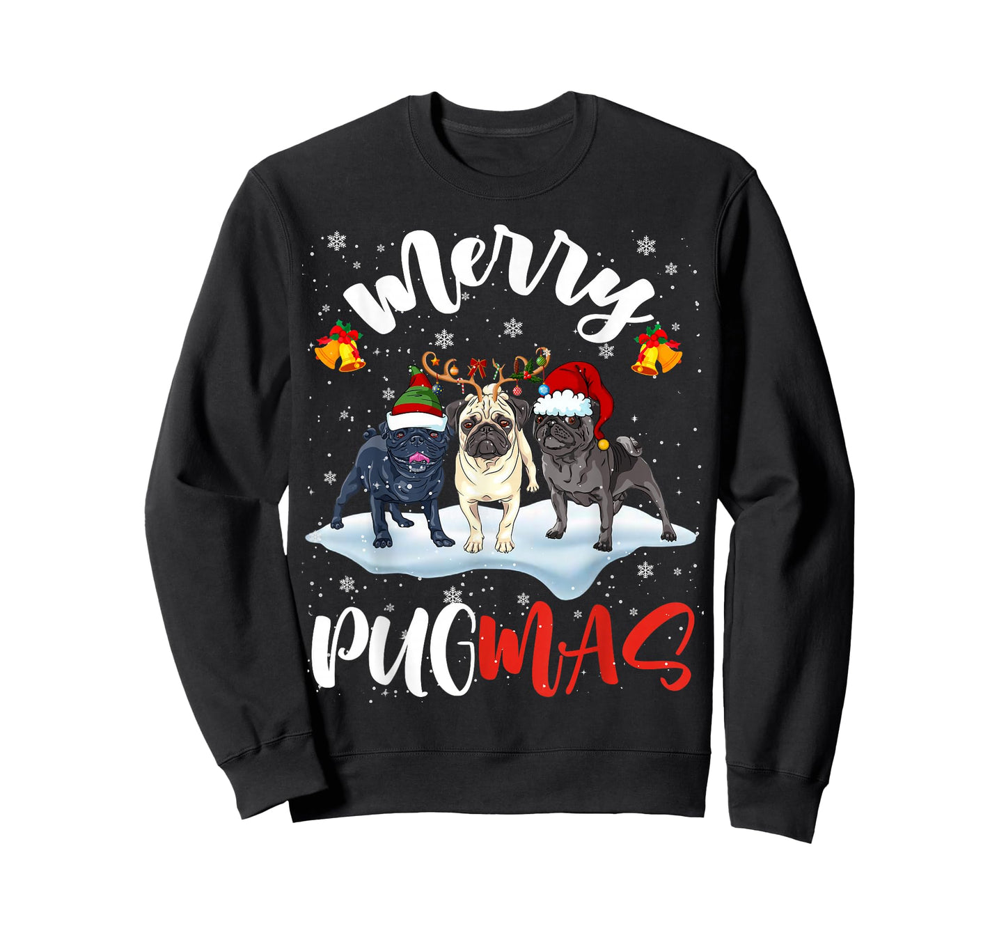 Merry Pugmas Funny Santa Reindeer Elf Pug Dog Christmas T-Shirt