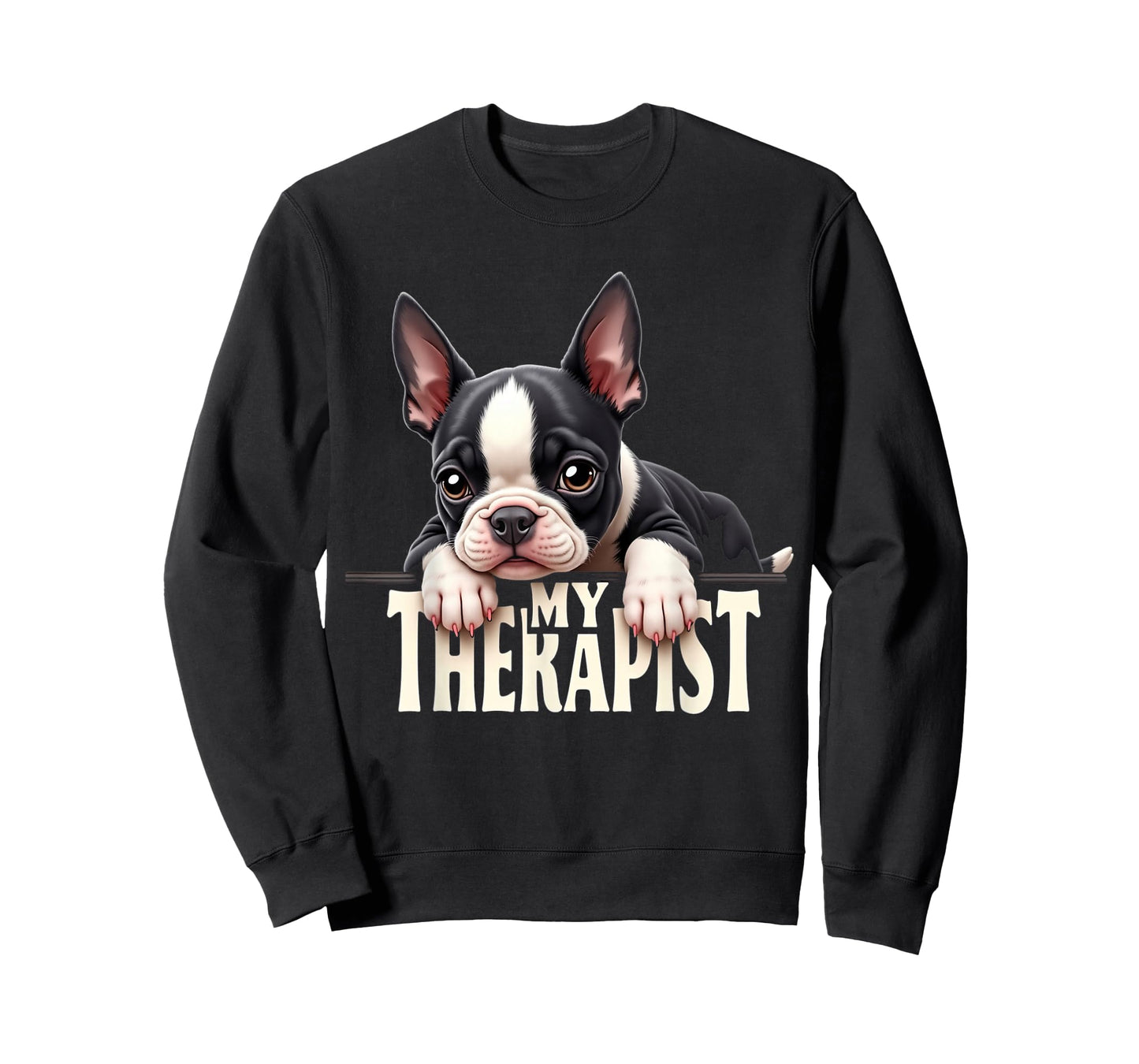 Funny Bostie Puppy My Therapist Boston Terrier Dog T-Shirt