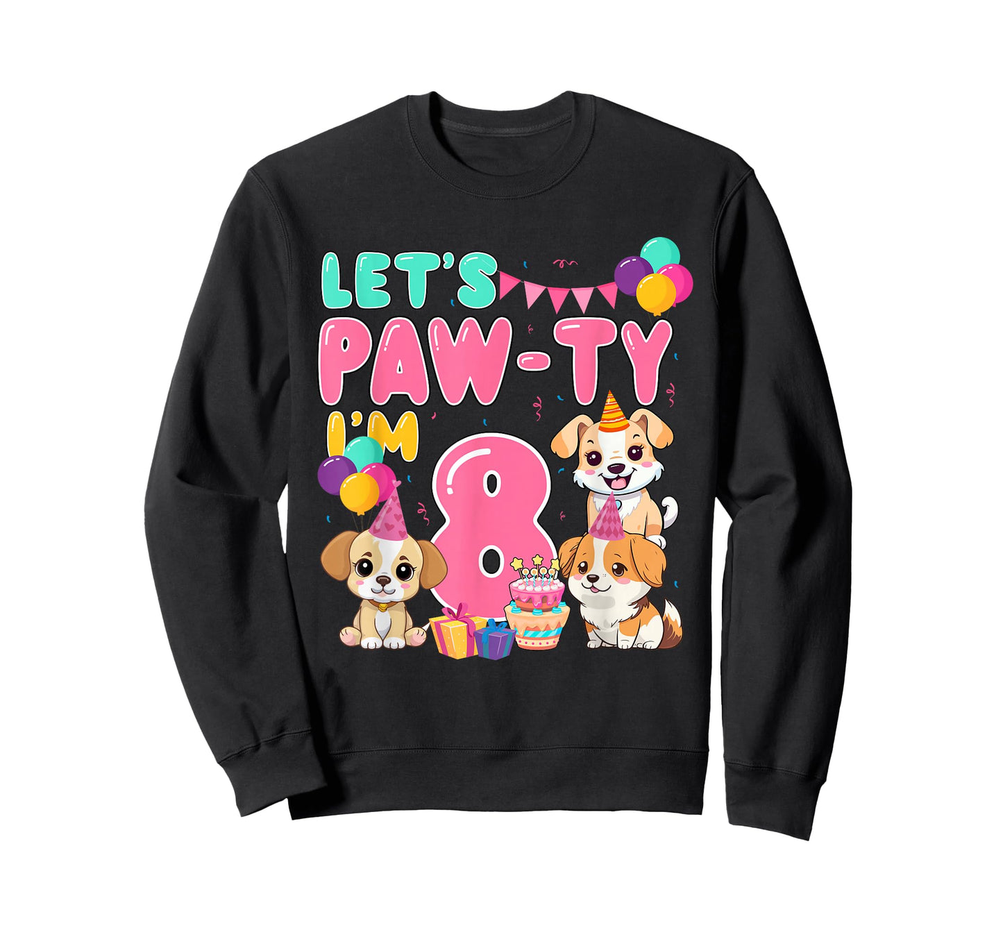 Let's Pawty I'm 8 Year Old Dog Theme Birthday Party T-Shirt