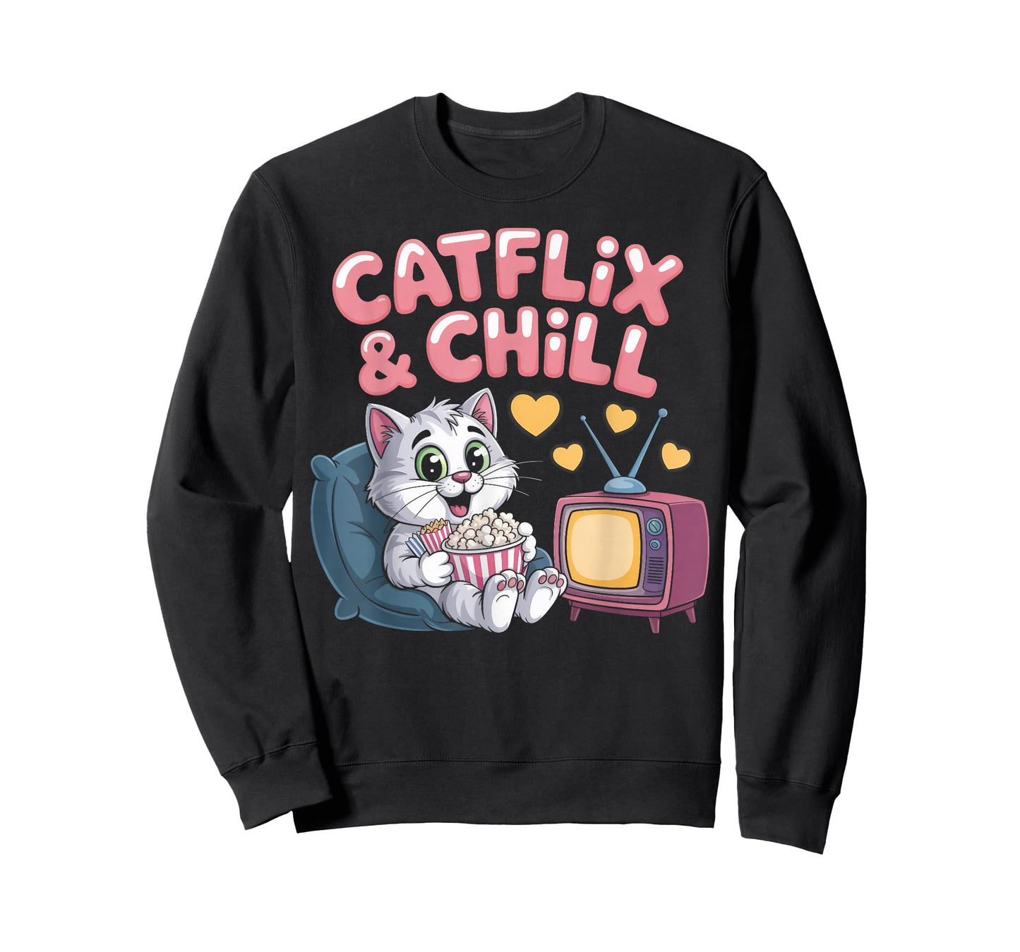 Catflix & Chill Cozy Cat Cartoon Relaxing Kitty Kawaii Art T-Shirt