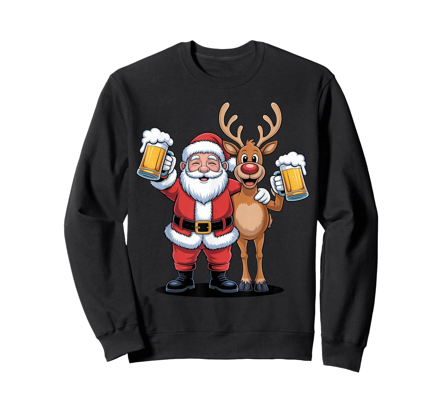 Santa and Reindeer Beer Lovers Funny Christmas Party Shirt T-Shirt