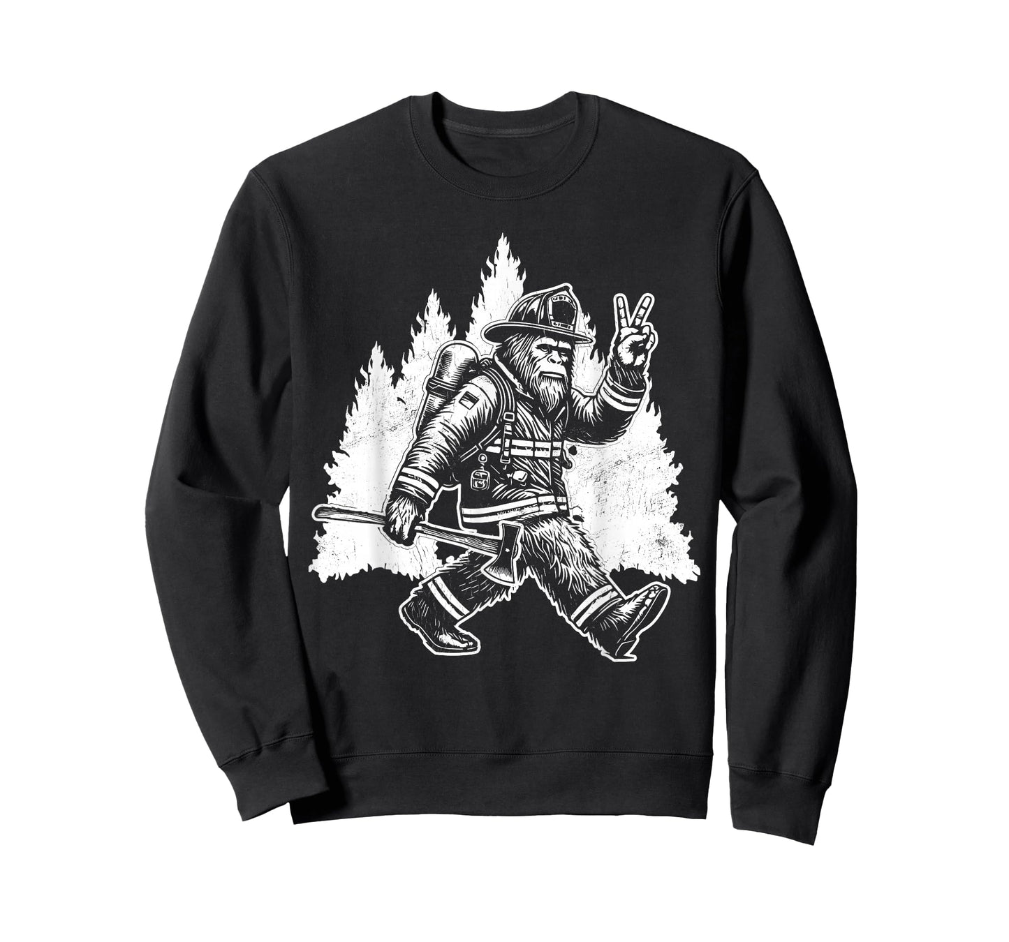 Funny Bigfoot Firefighter Sasquatch Design Men's Retro Bigfoot Firefighter Sasquatch Fireman T-Shirt - Black, Small, Short Sleeve