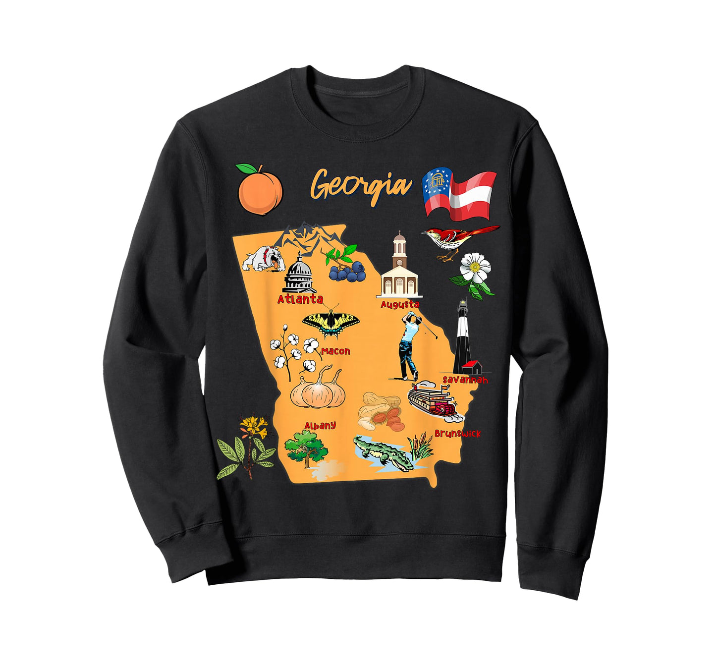 Tourism map of Georgia State, USA, Major Cities, Flag T-Shirt