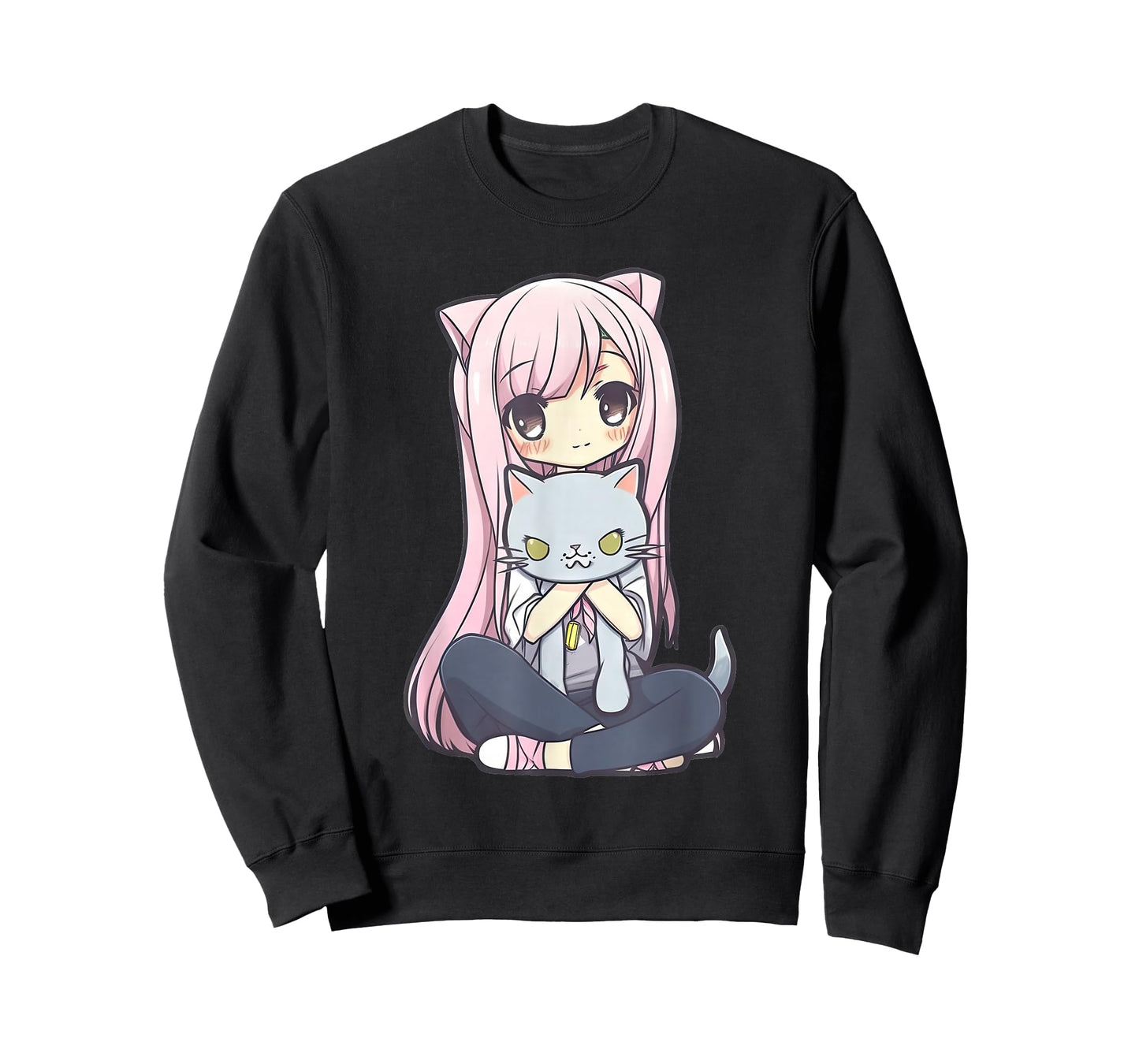 Anime and Cats Kawaii Cute Teen Otaku Girl with Cat T-Shirt