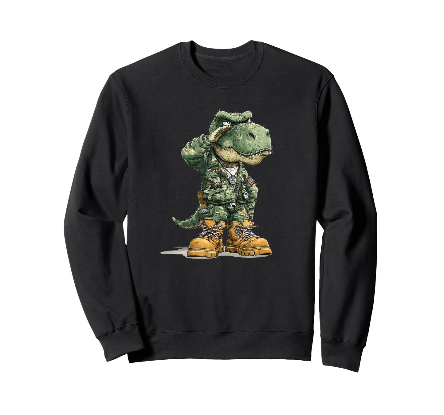 Funny Saluting Dinosaur in Military Look T-Shirt