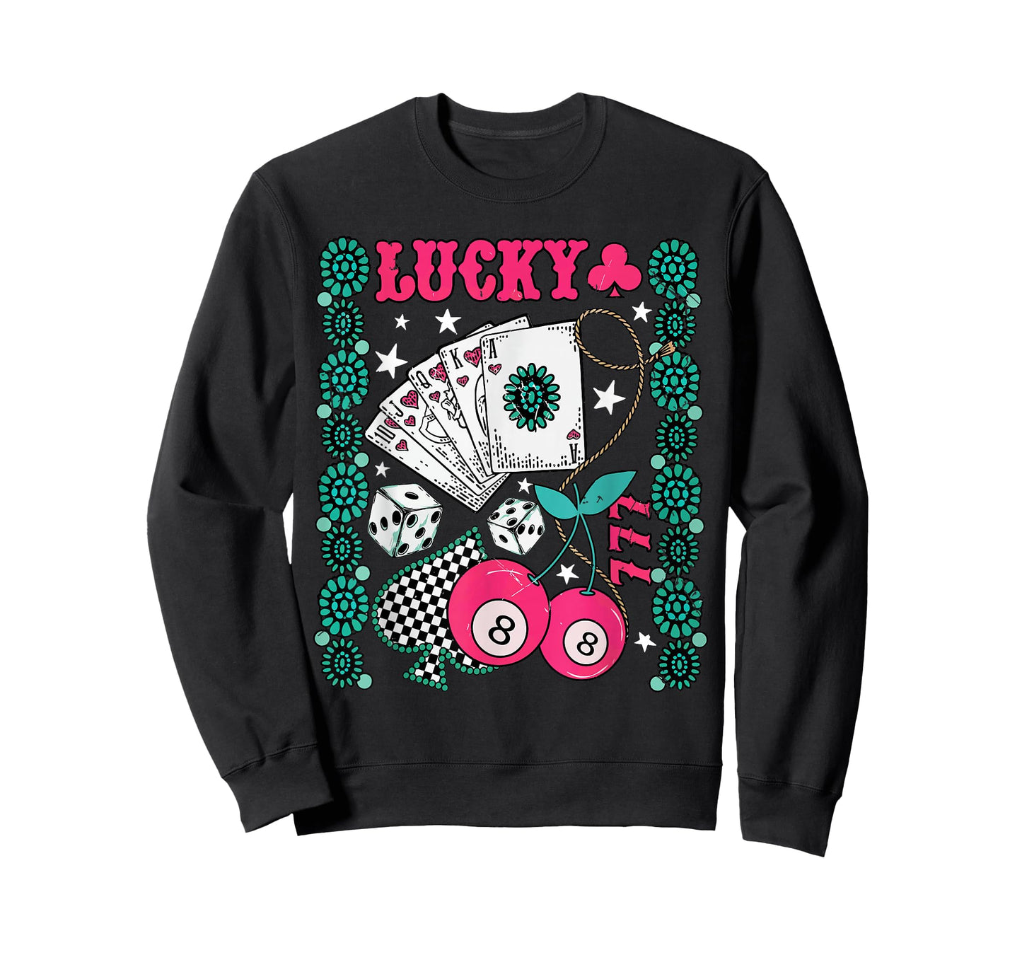 Retro Lucky Gambling Western Turquoise Cherry Dice Cowgirl T-Shirt
