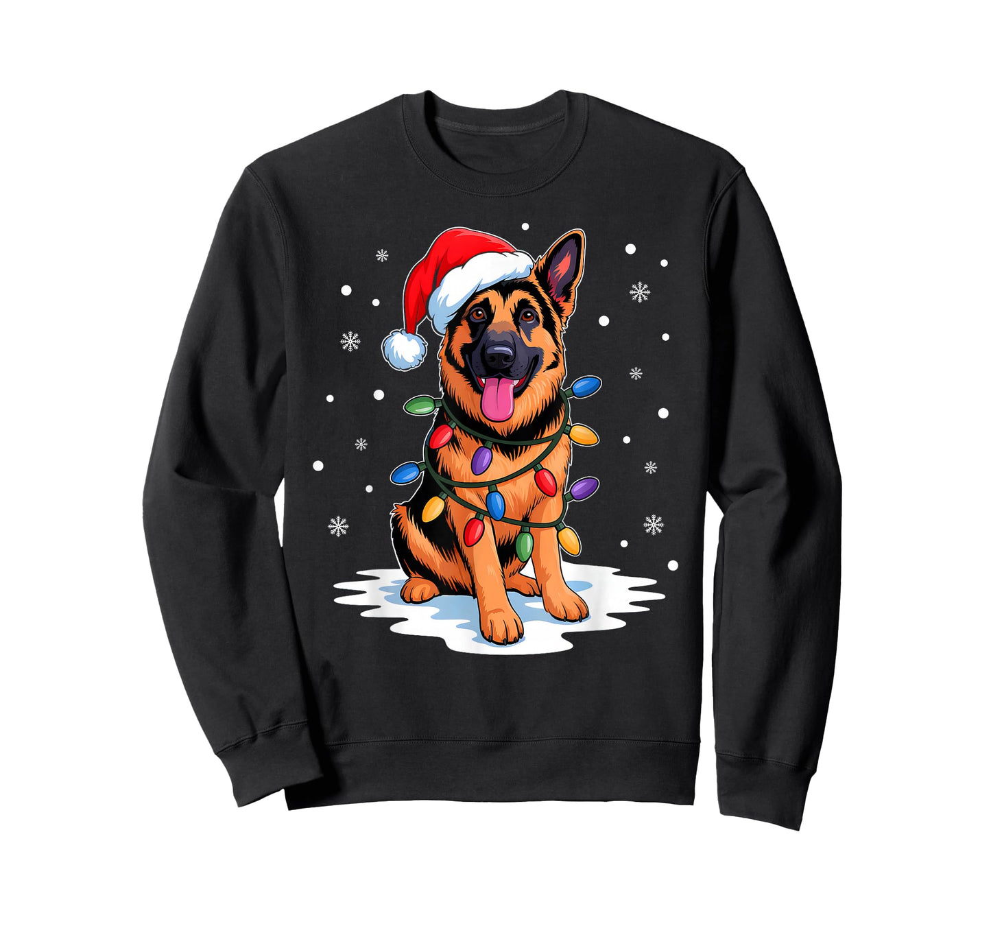 German Shepherd Christmas Lights Santa Hat Xmas Dog Lover T-Shirt