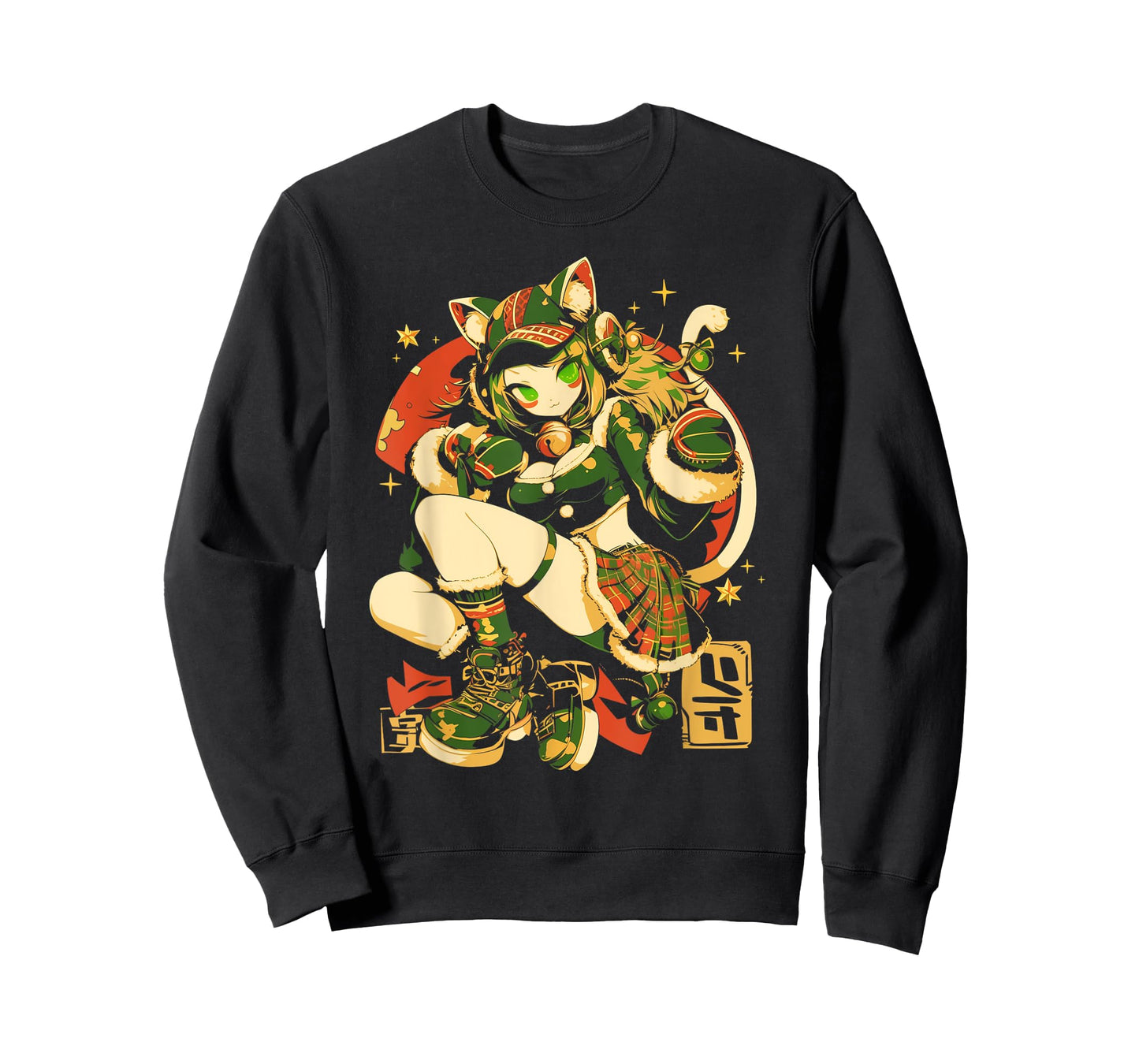 Alternative Christmas Manga Japan Anime Woman co. Christmas Cat Girl Anime Waifu Kawaii Japan Holiday Cute T-Shirt