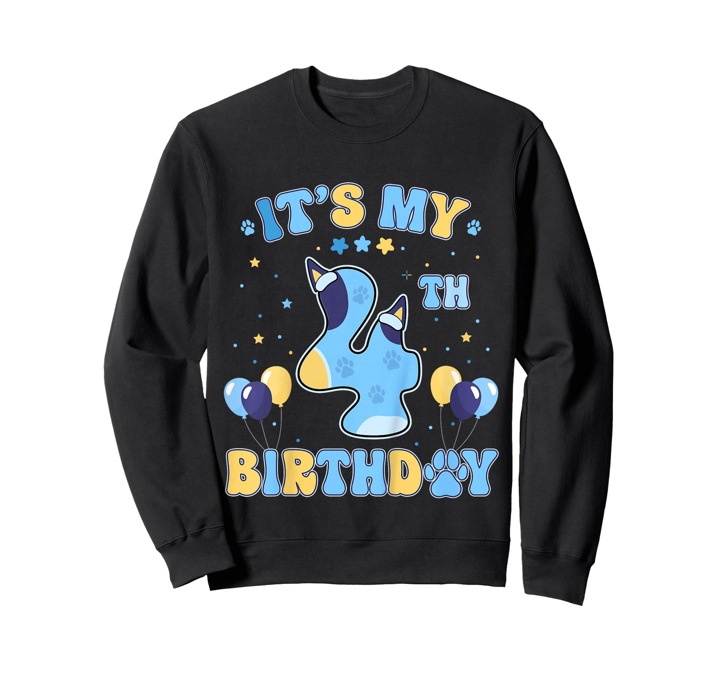 Kids Its My 4th Birthday Party Blue Dog Funny 4 Year Old Boy Girl T-Shirt