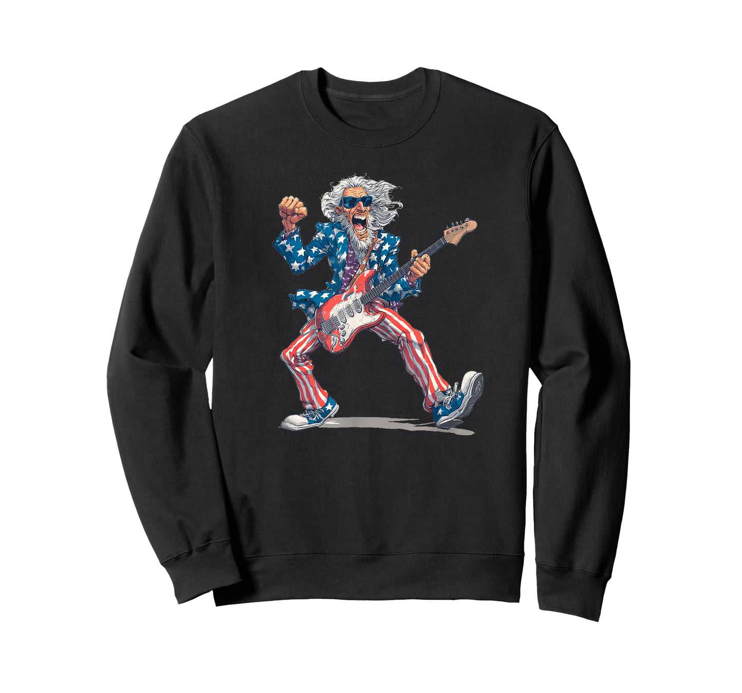 Funny US Sam with Electric Guitar for American Rock Lovers T-Shirt