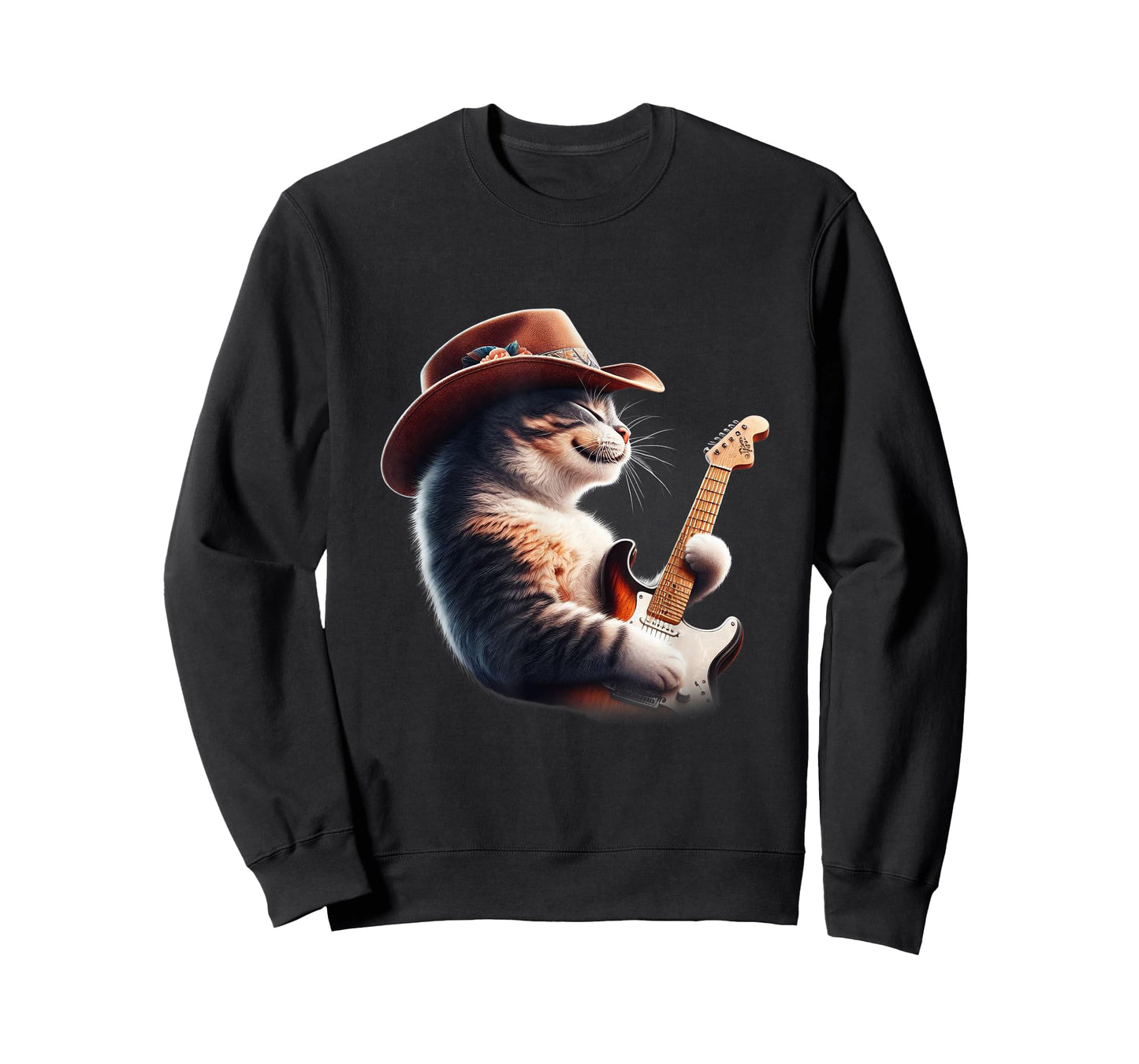 Cat Playing Guitar - Funny Rock Music Guitar Cat Men Women Kids T-Shirt