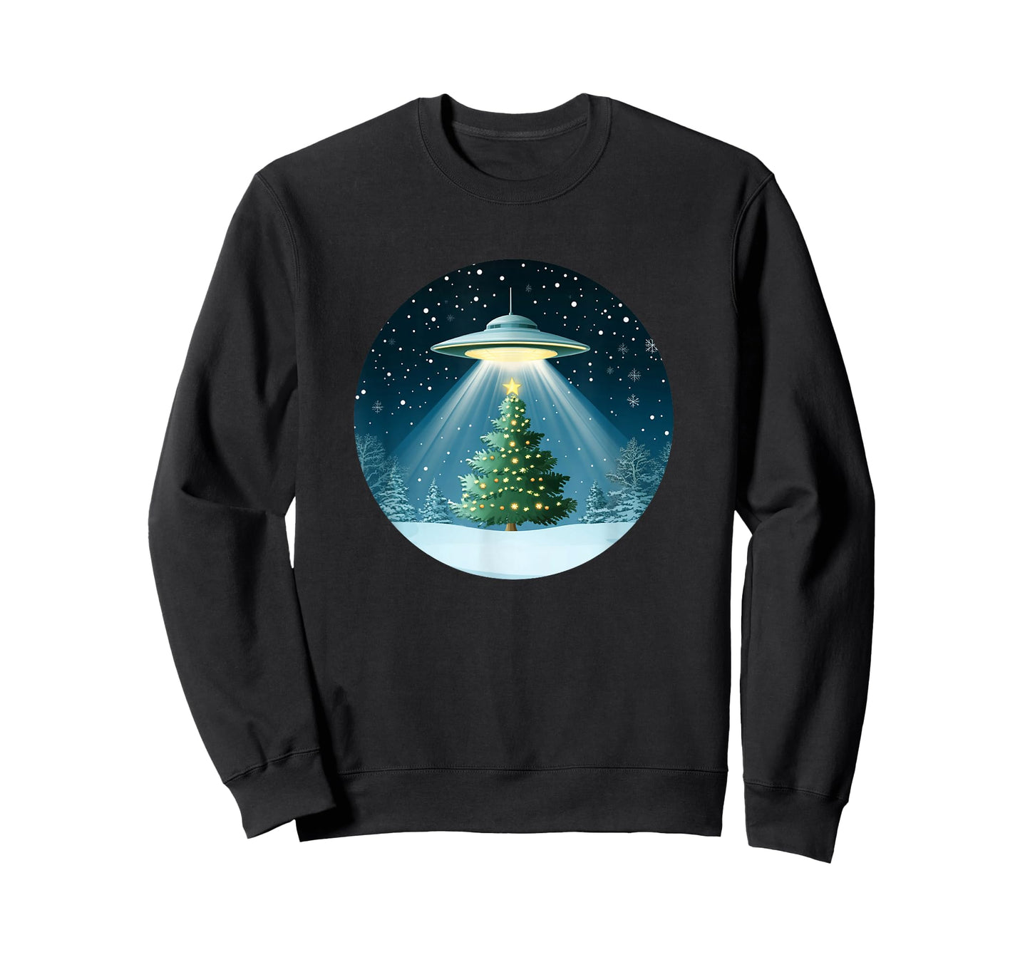 Christmas Tree Beamed by UFO for Interstellar Holiday Joy T-Shirt